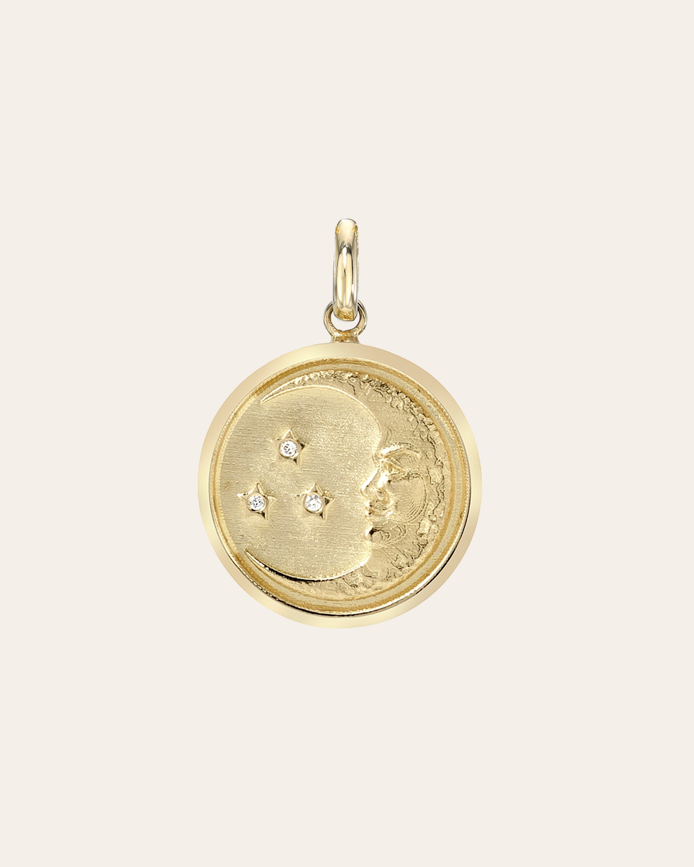 14k Gold And Diamond Moon Medallion Pendant