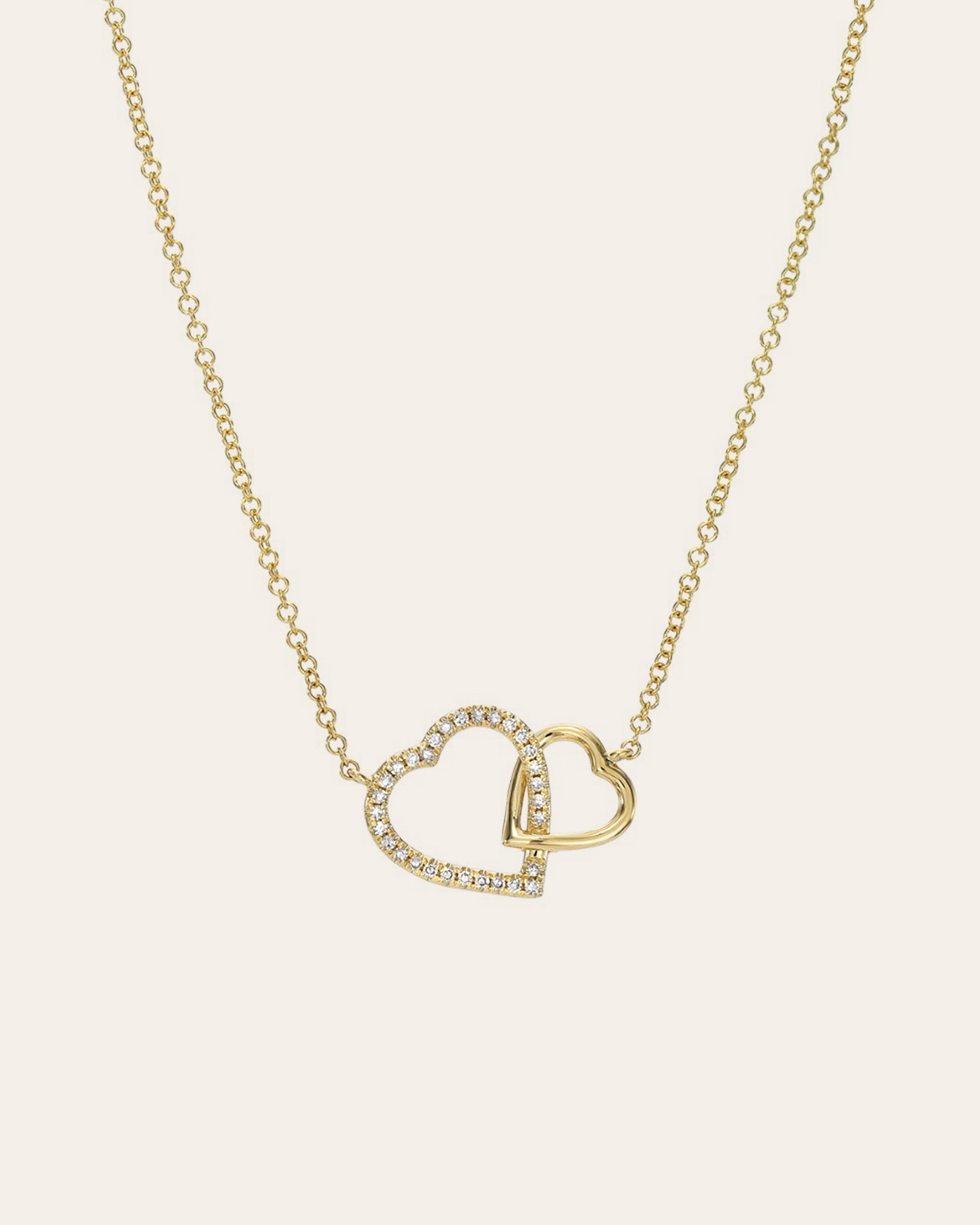 14k Gold Diamond Open Hearts Necklace