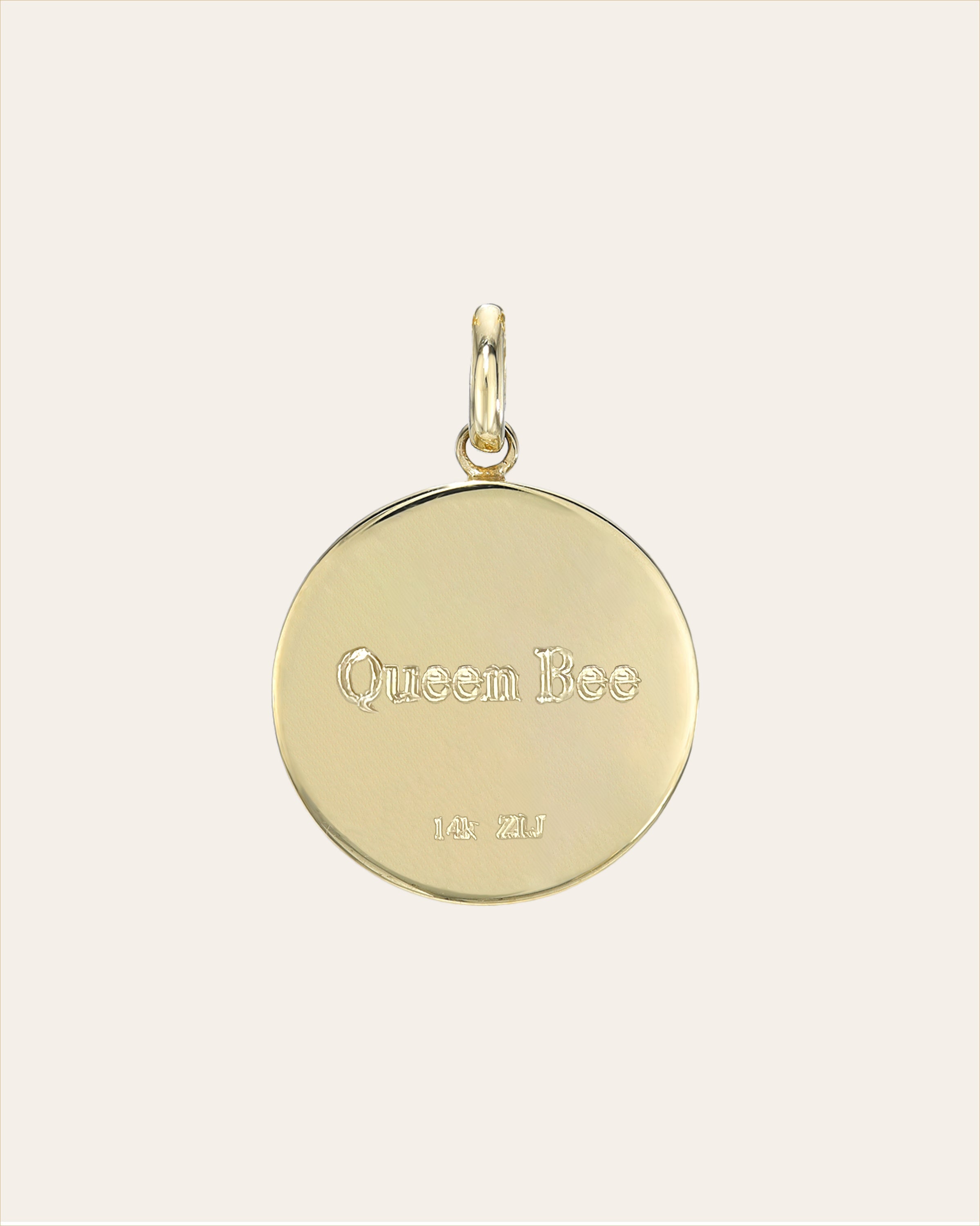 14k Gold Diamond Queen Bee Medallion Pendant