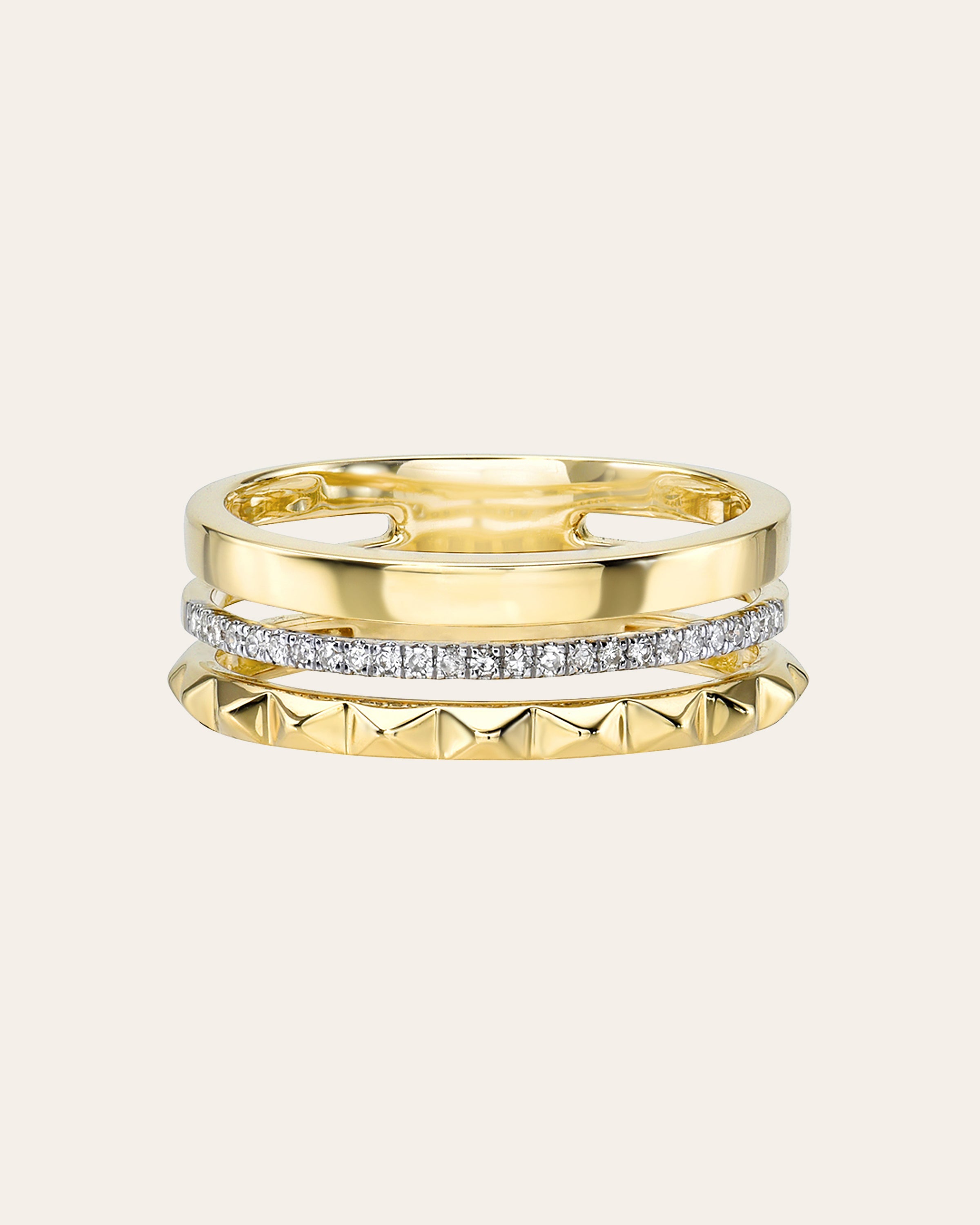 14k Gold Diamond Spike Ring Stack