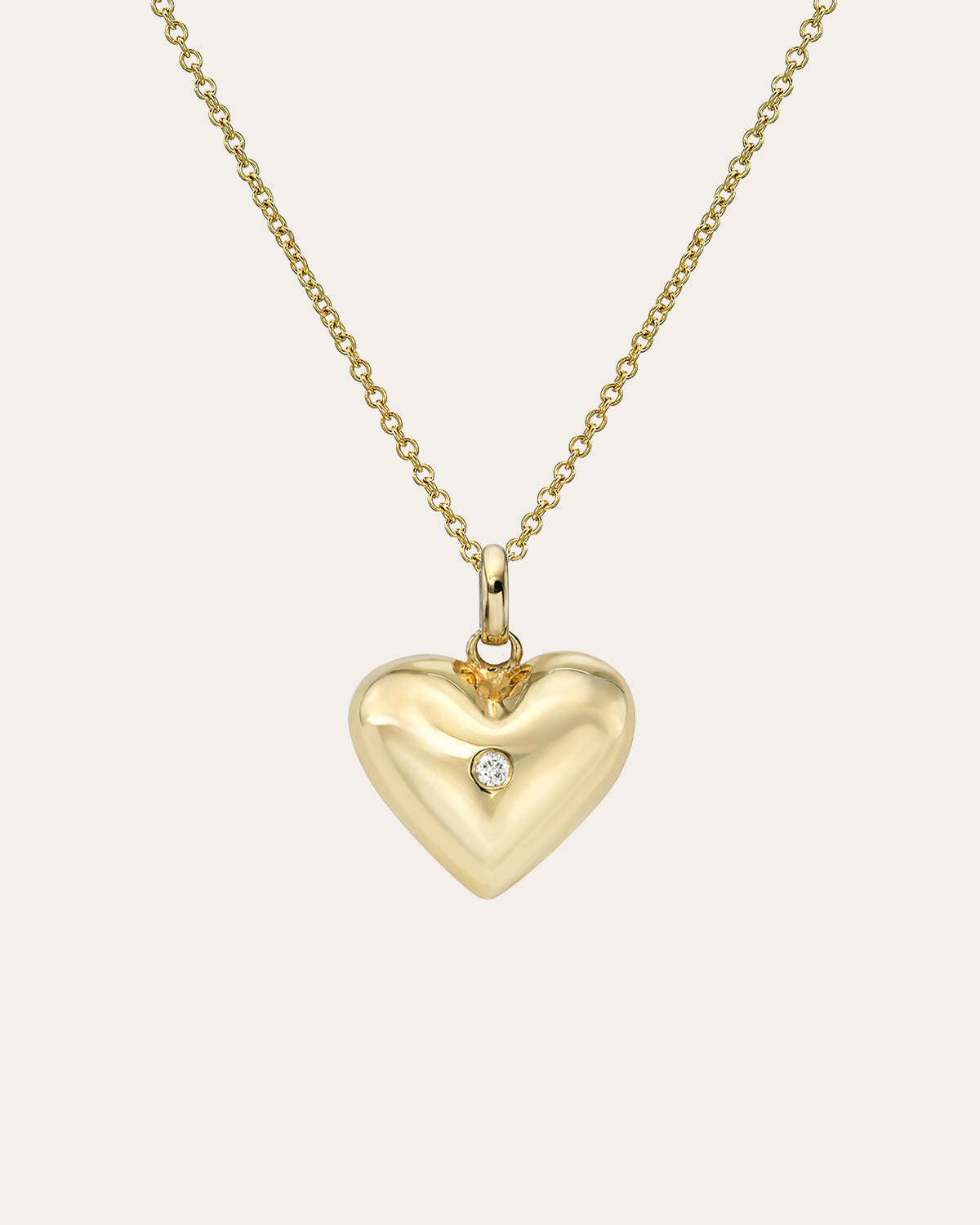 14k Gold Domed Heart With Tiny Diamond Necklace