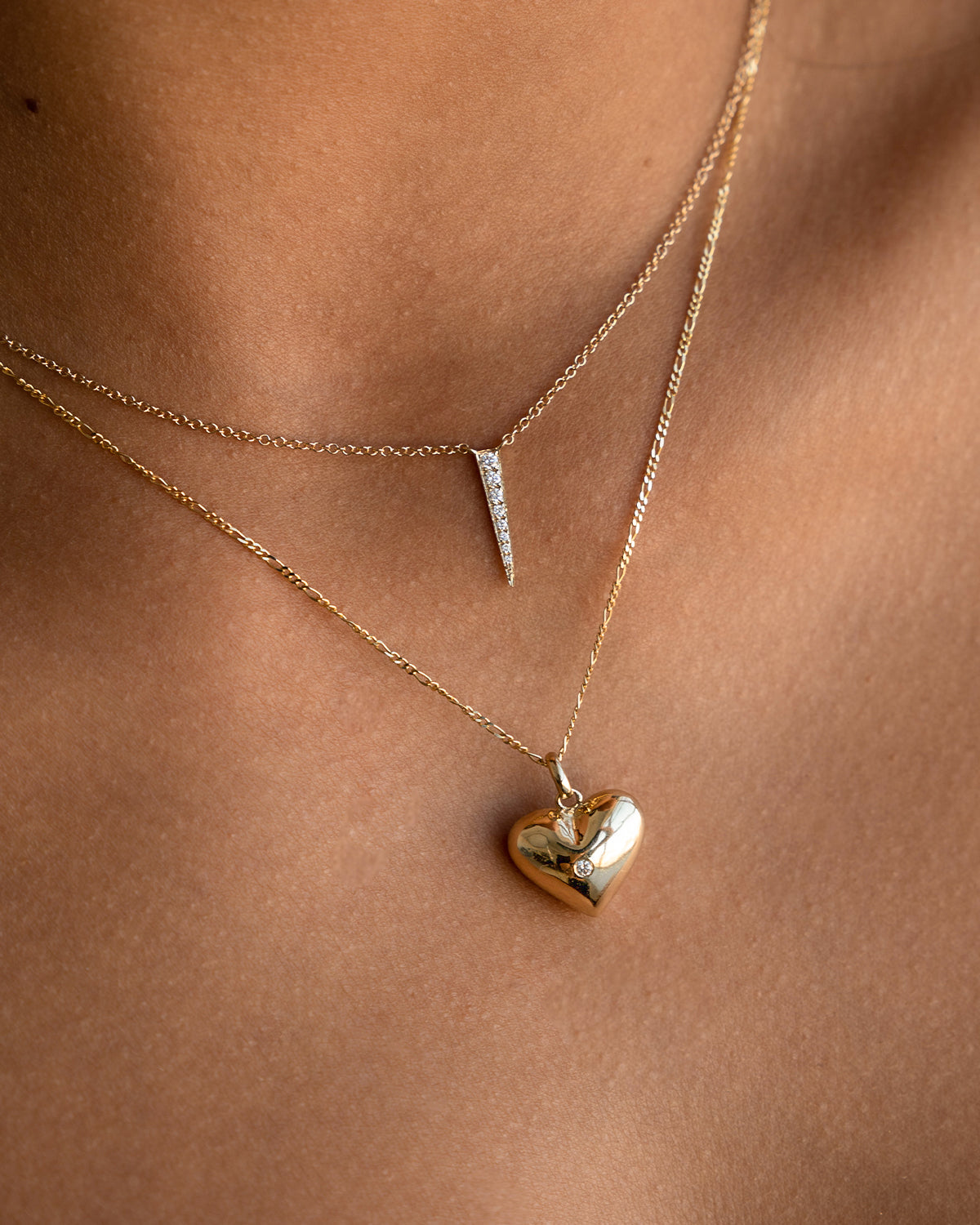 14k Gold Domed Heart With Tiny Diamond Pendant