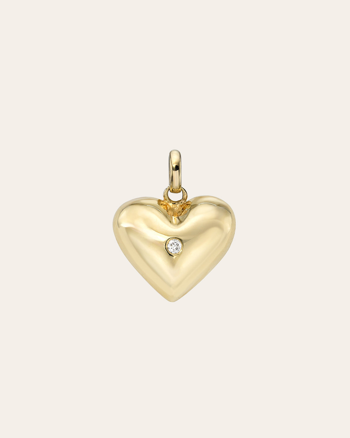 14k Gold Domed Heart With Tiny Diamond Pendant