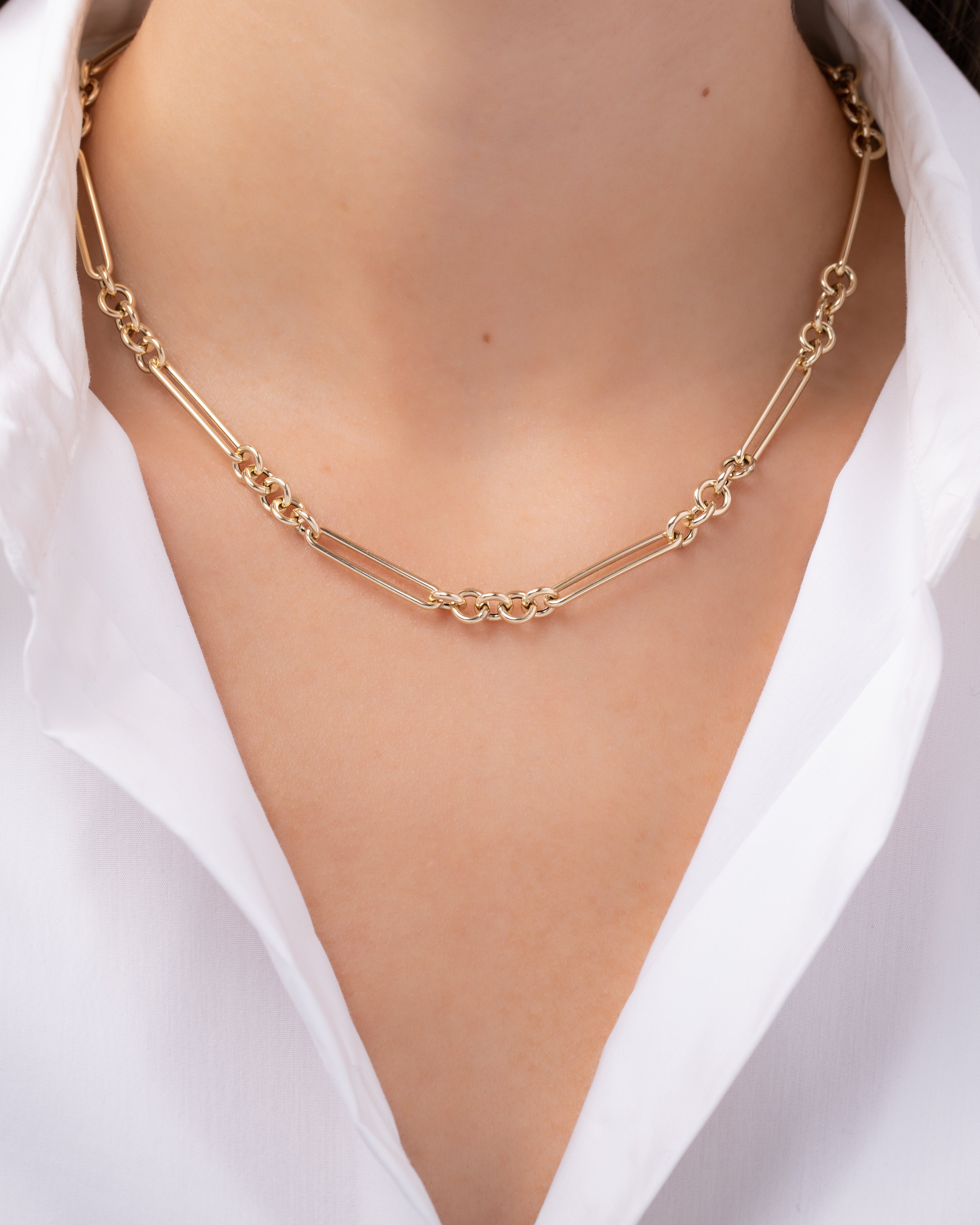 14k Gold Elongated Paper Clip Chain Necklace