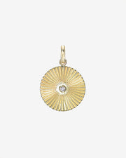 14k Gold Pleated Disc With Diamond Pendant