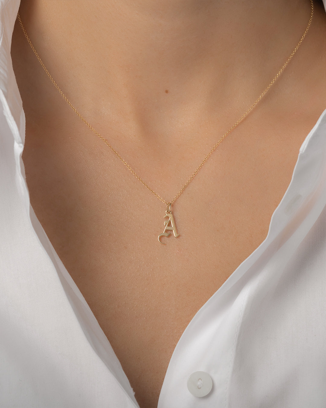 14k Gold Gothic Initial Necklace