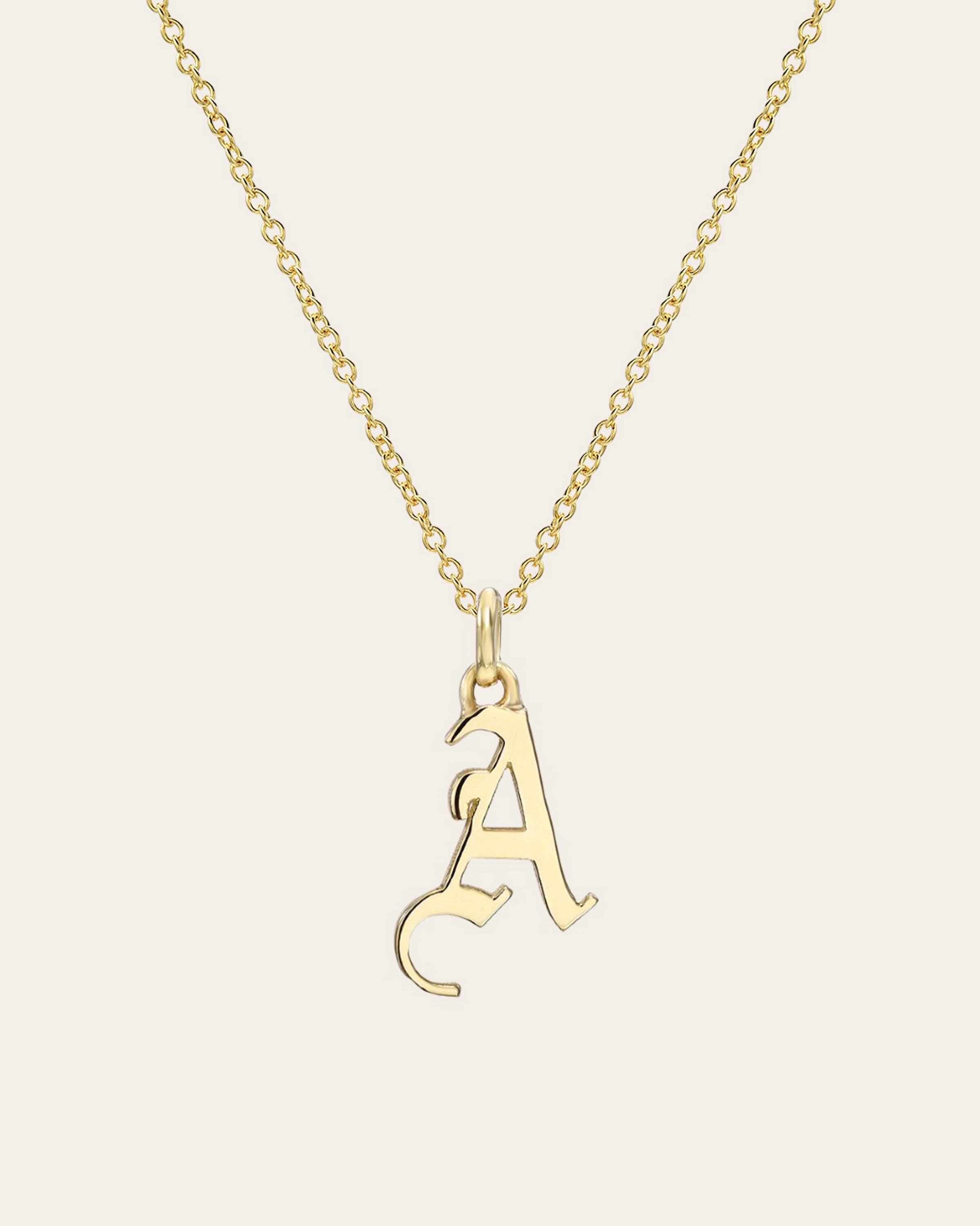 14k Gold Gothic Initial Necklace