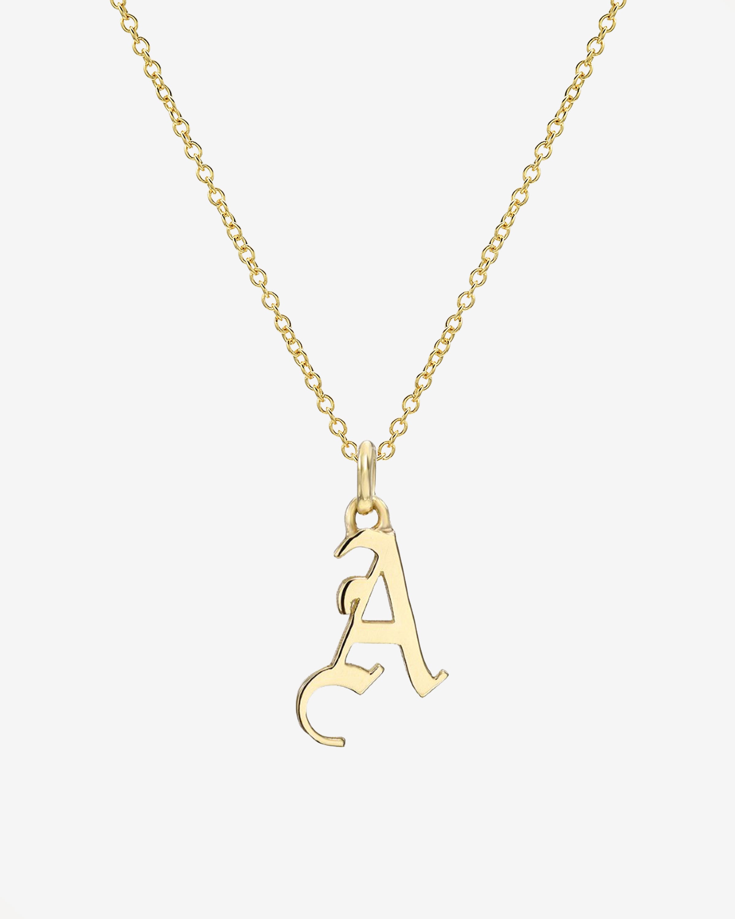 14k Gold Gothic Initial Necklace