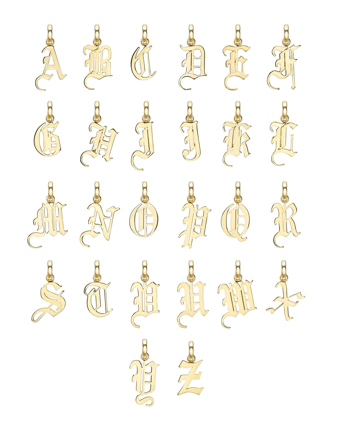 14k Gold Gothic Initial Pendant