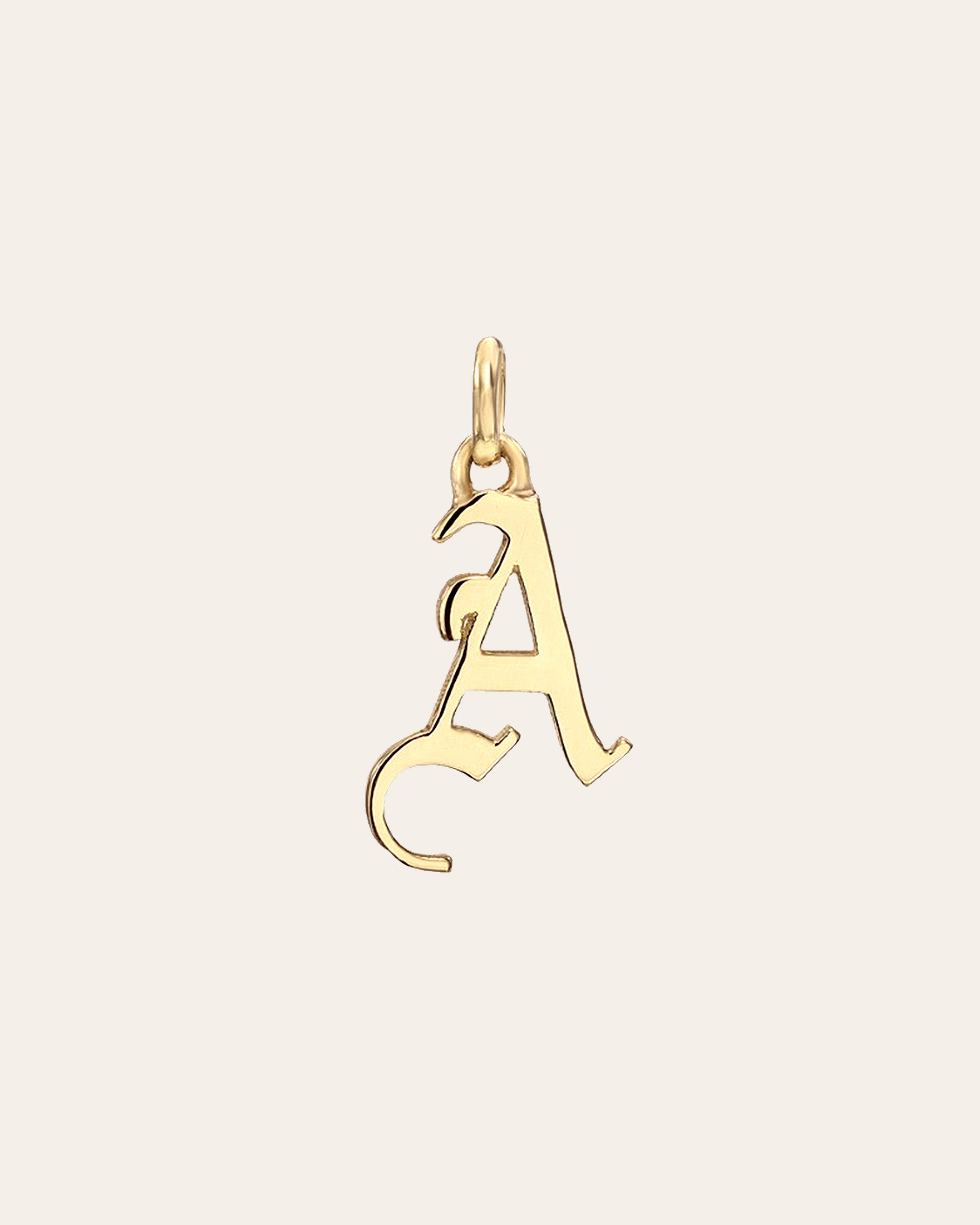 14k Gold Gothic Initial Pendant