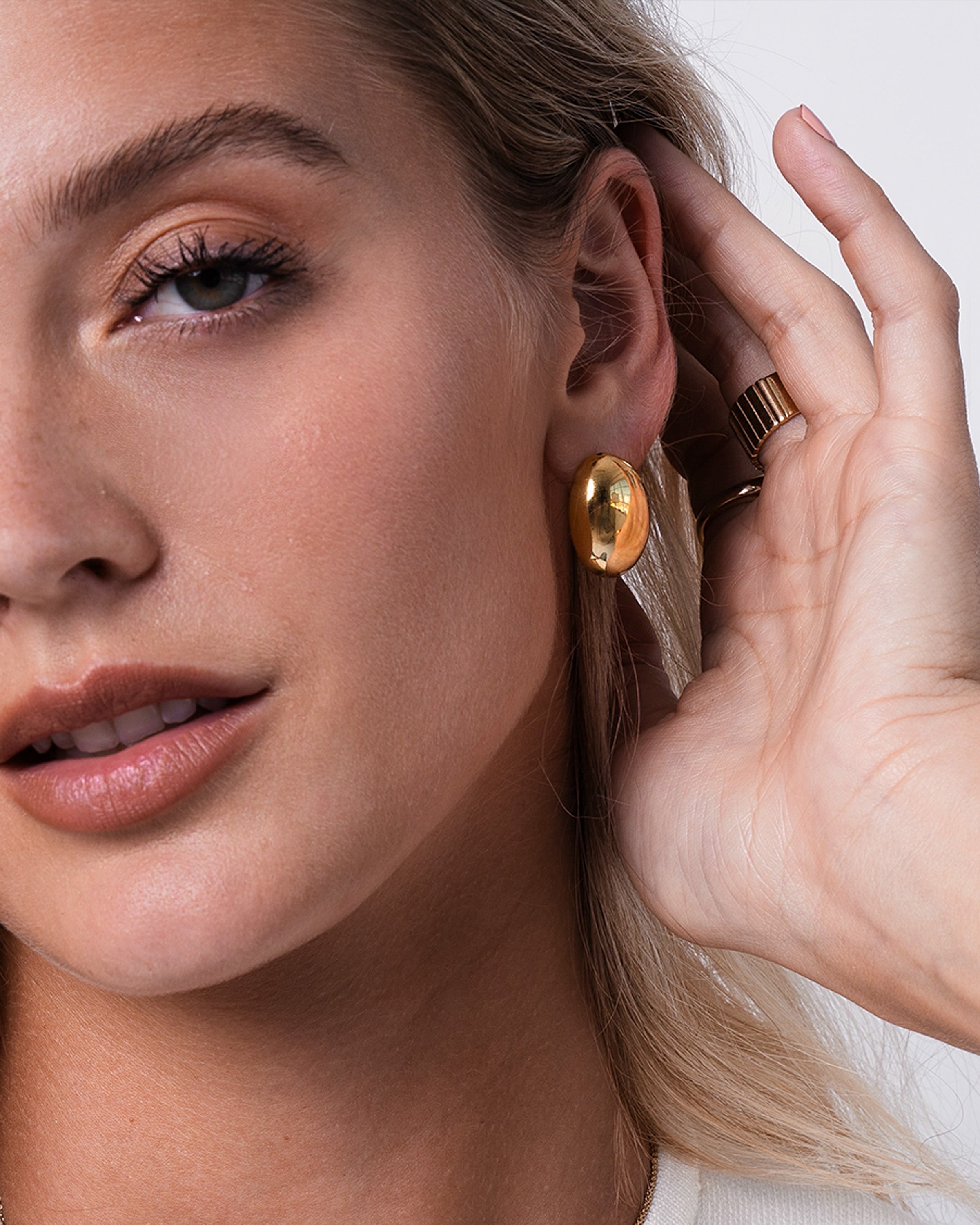 14k Gold Half Dome Stud Earrings