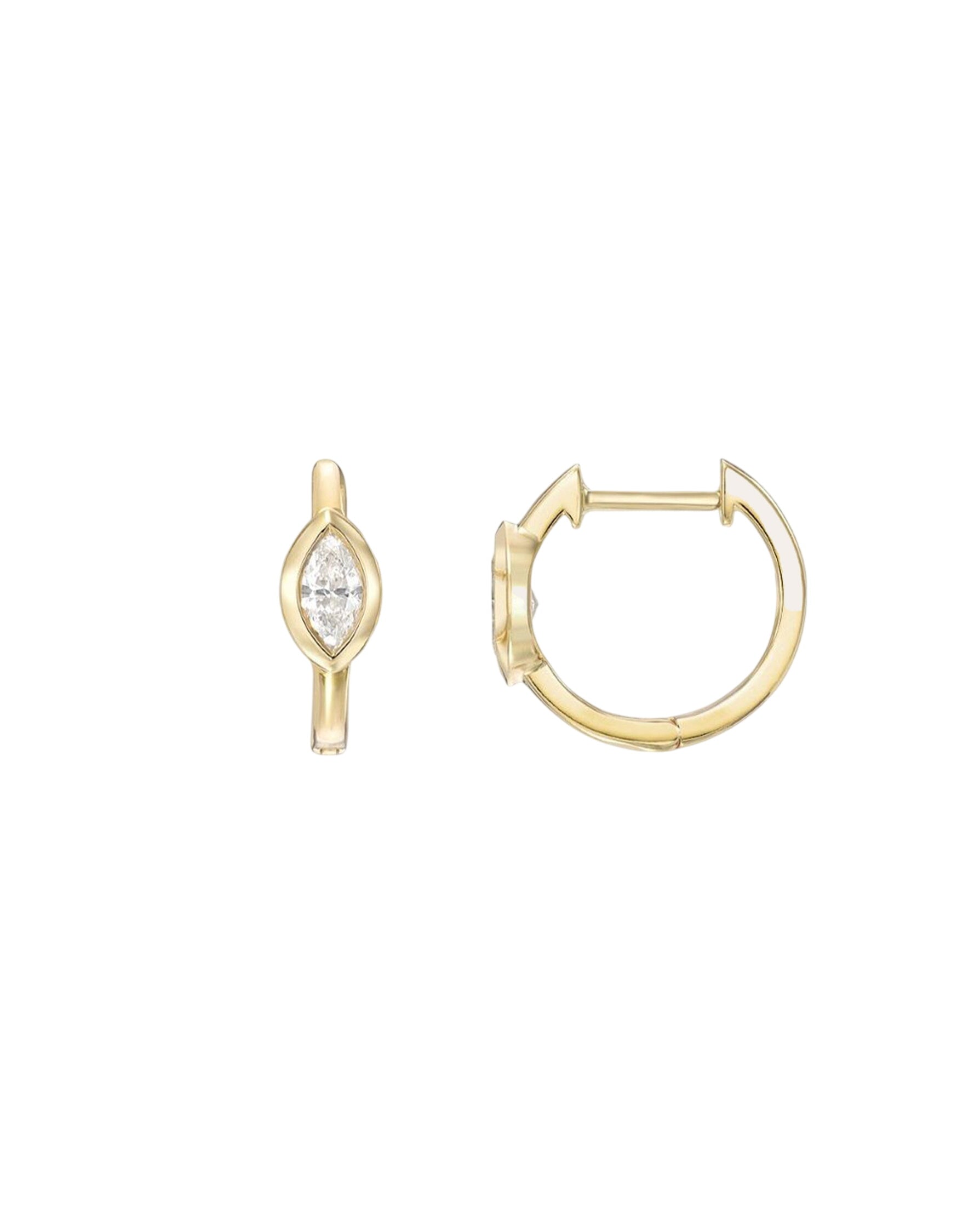 14k Gold Huggie Earring With Marquise Diamond