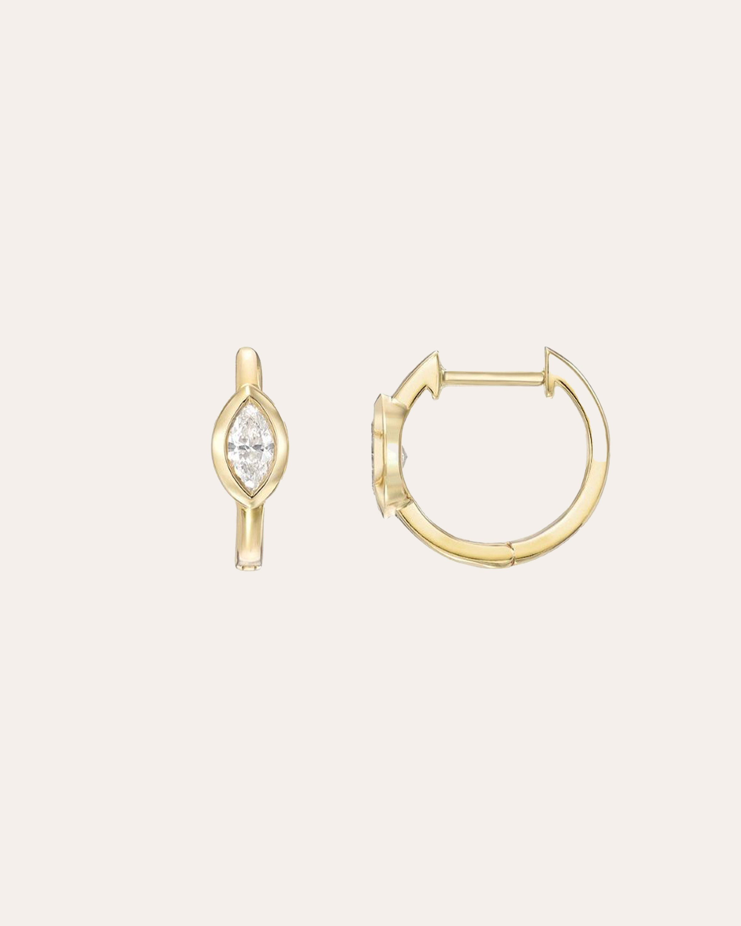 14k Gold Huggie Earring With Marquise Diamond