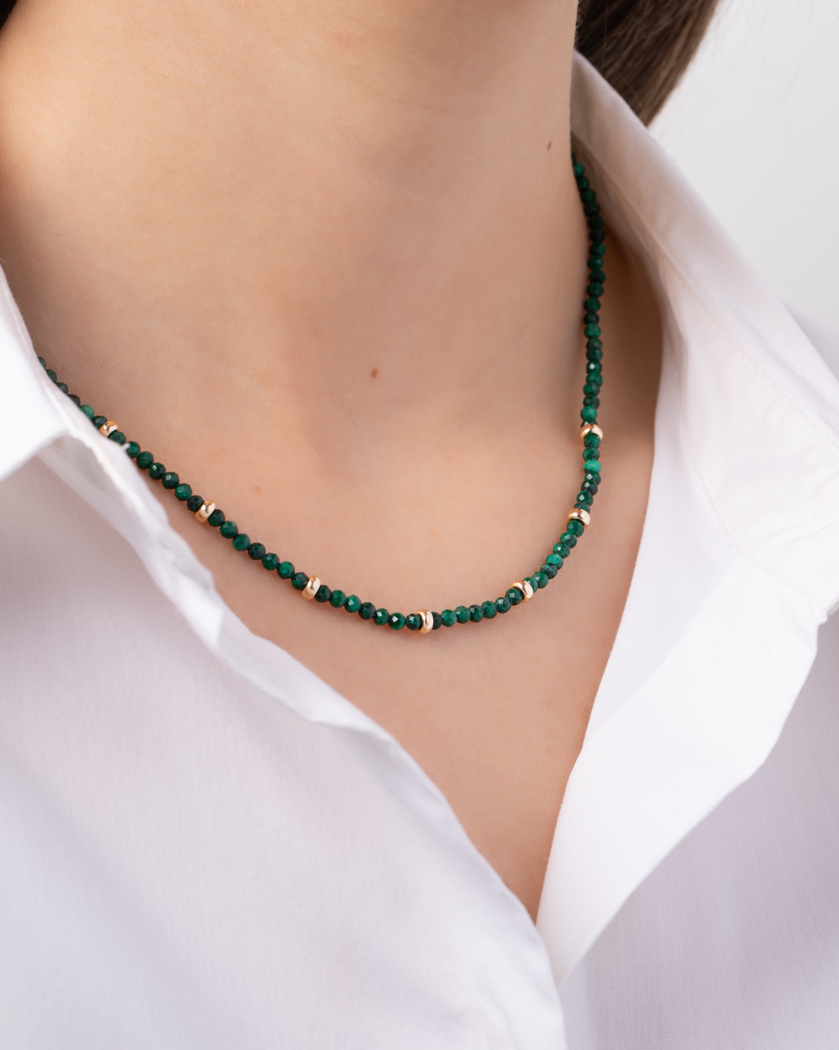 14k Gold Malachite Segment Bead Necklace