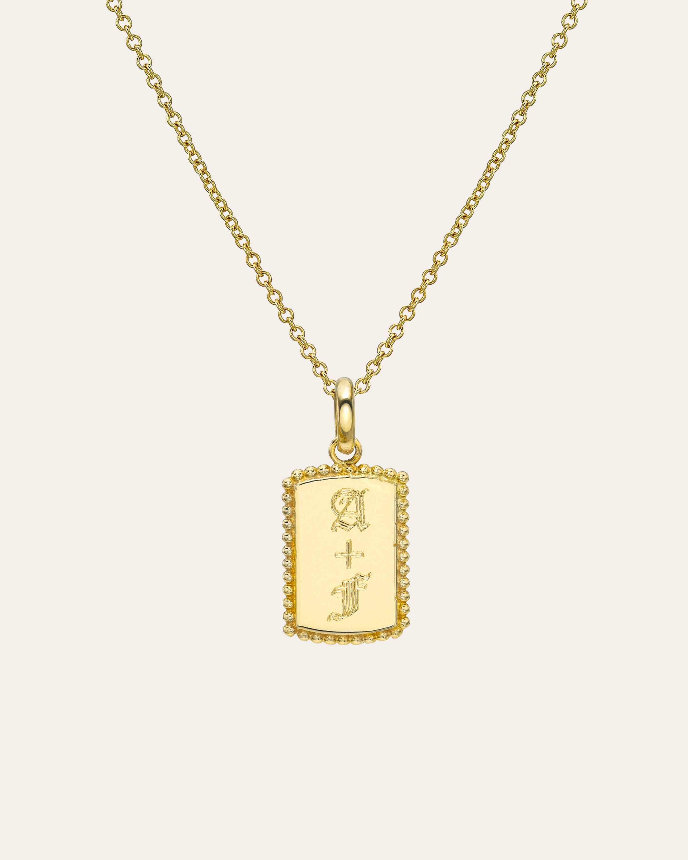 14k Gold Milgrain Tag Necklace