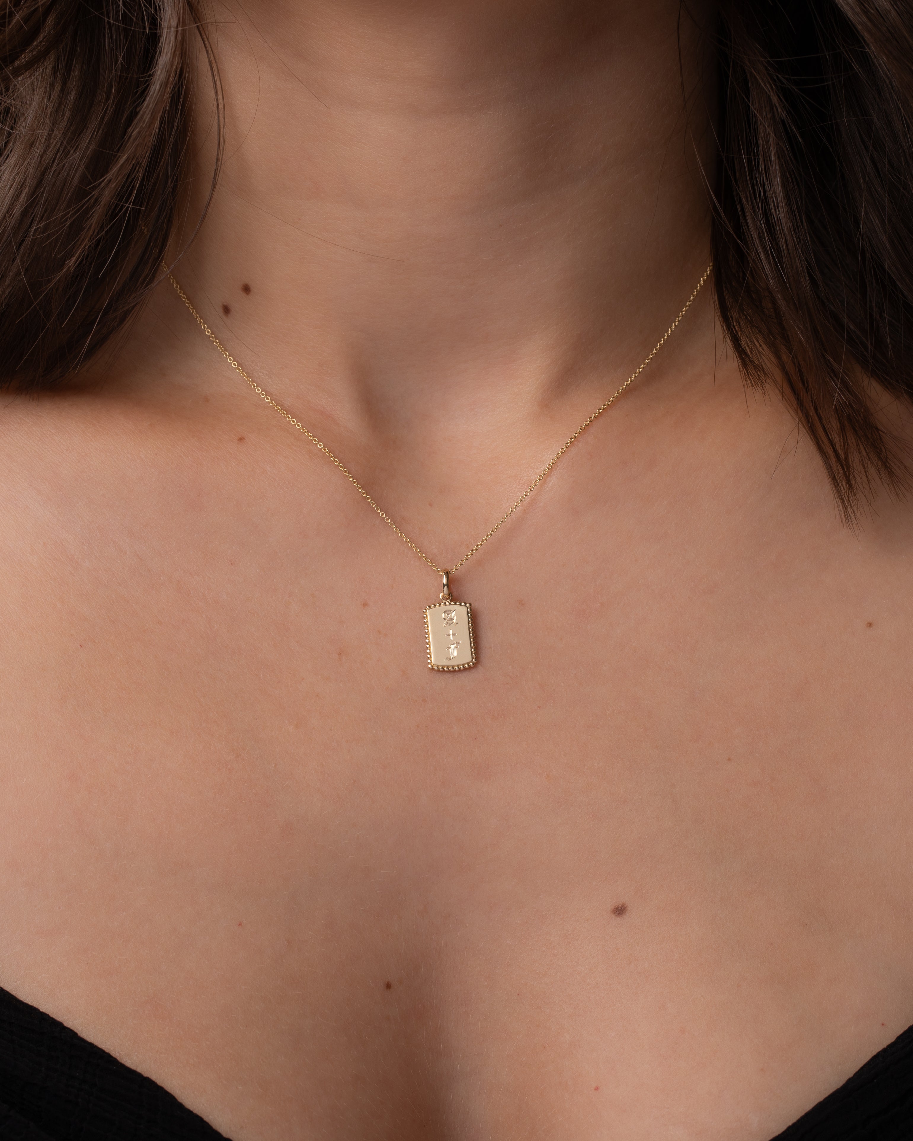 14k Gold Milgrain Tag Pendant
