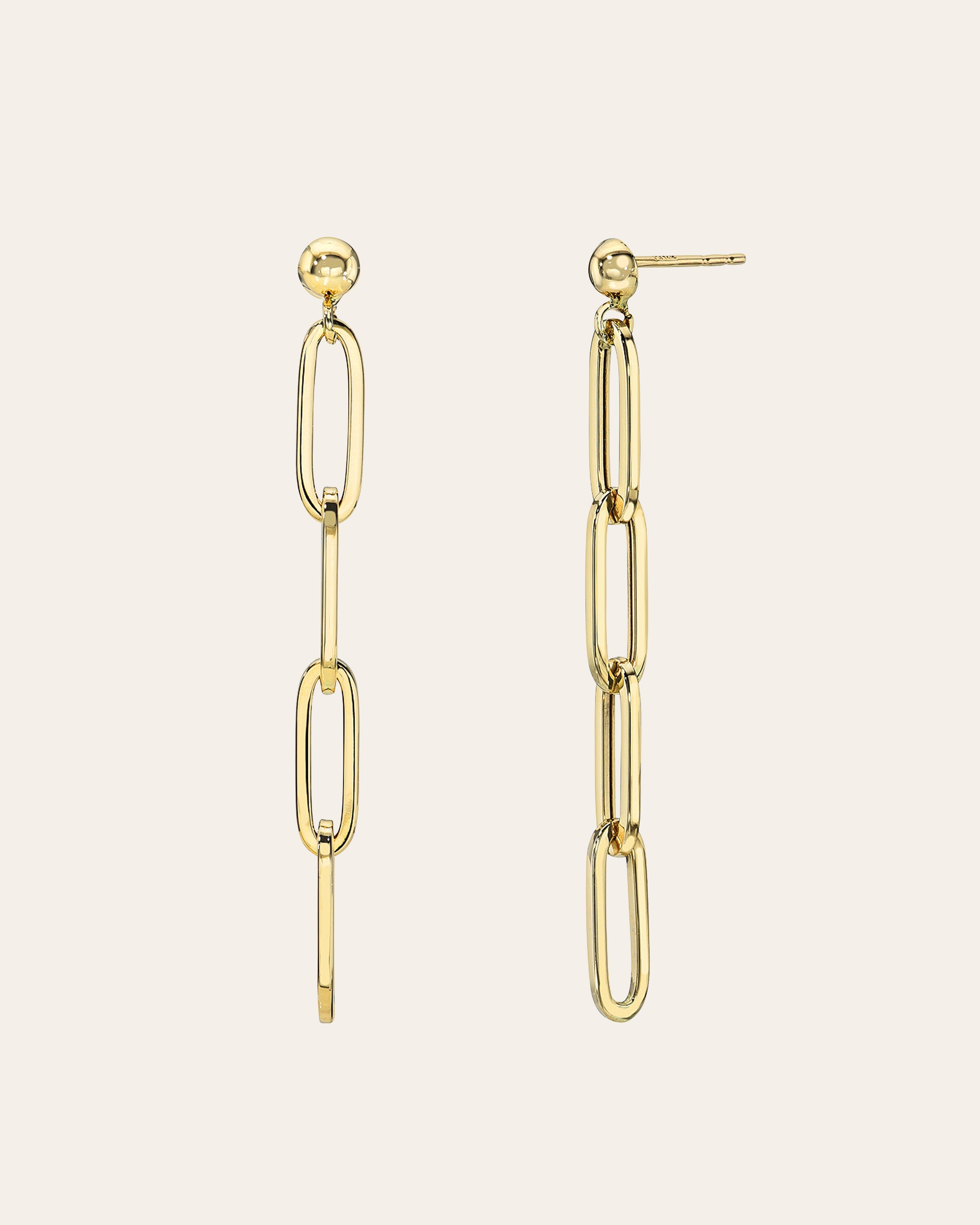 14k Gold Paper Clip Chain Stud Earrings