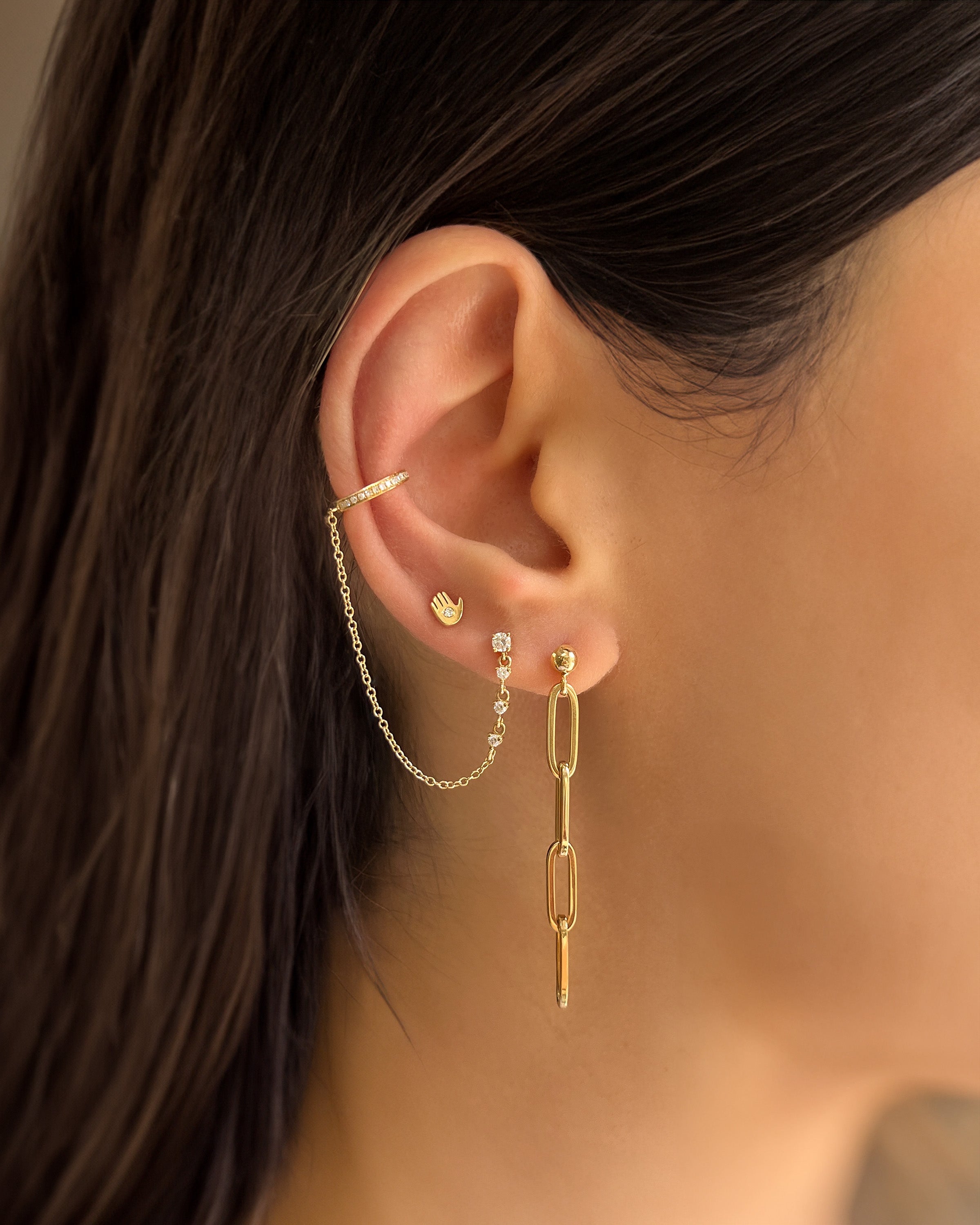 14k Gold Paper Clip Chain Stud Earrings