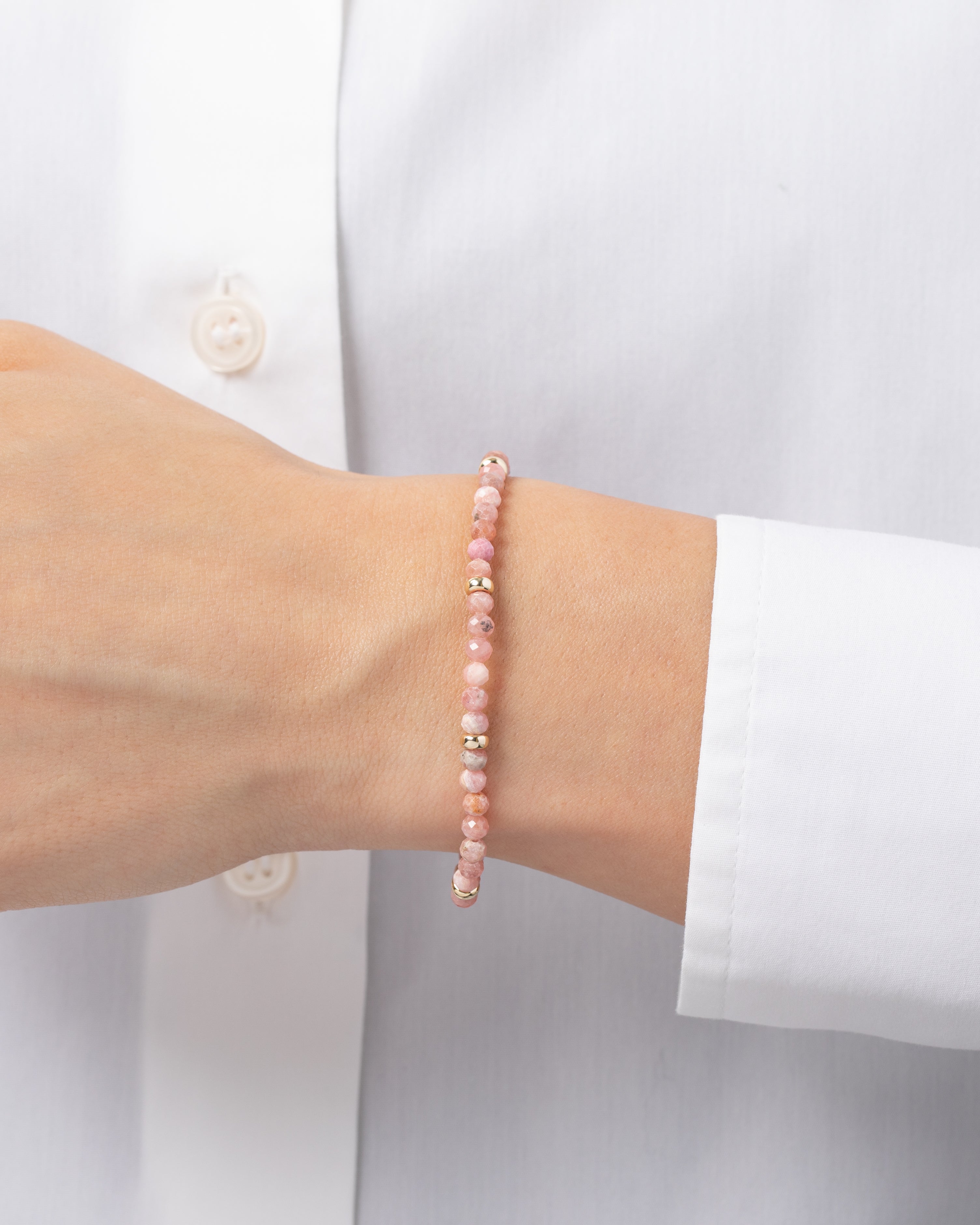 14k Gold Pink Rhodochrosite Segment Bead Bracelet