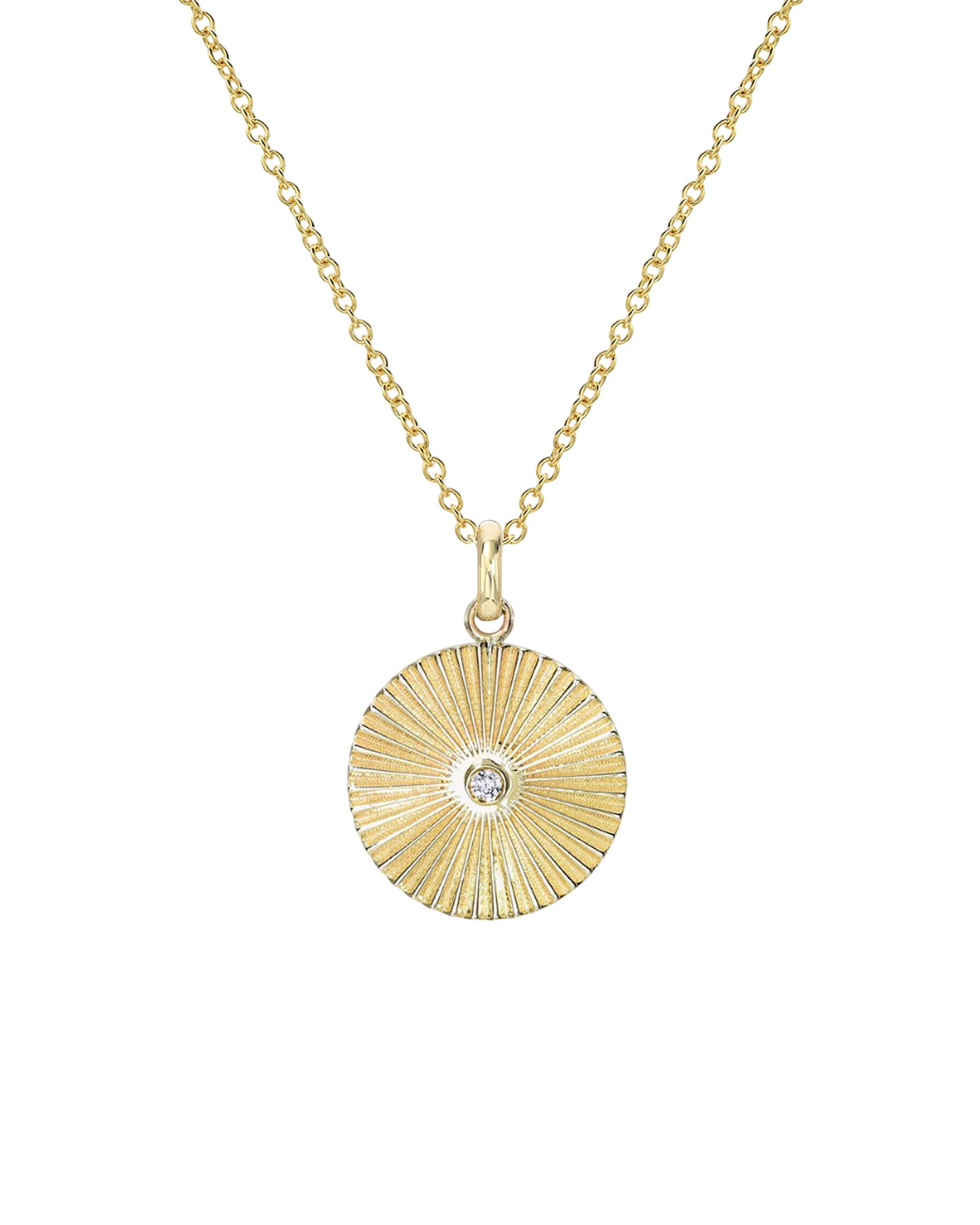 14k Gold Pleated Disc With Diamond Necklace