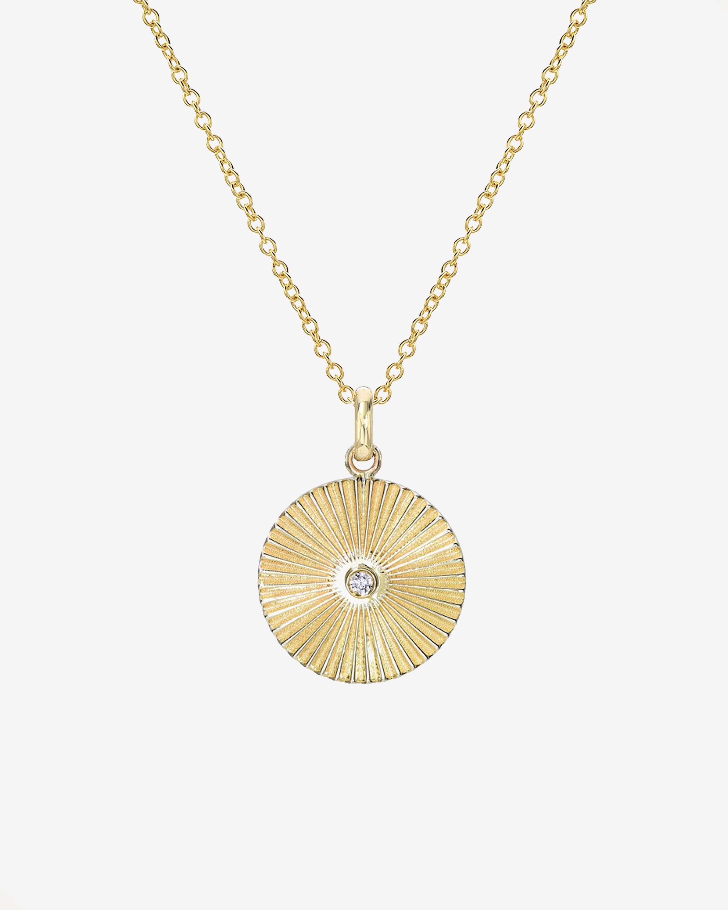 14k Gold Pleated Disc With Diamond Necklace