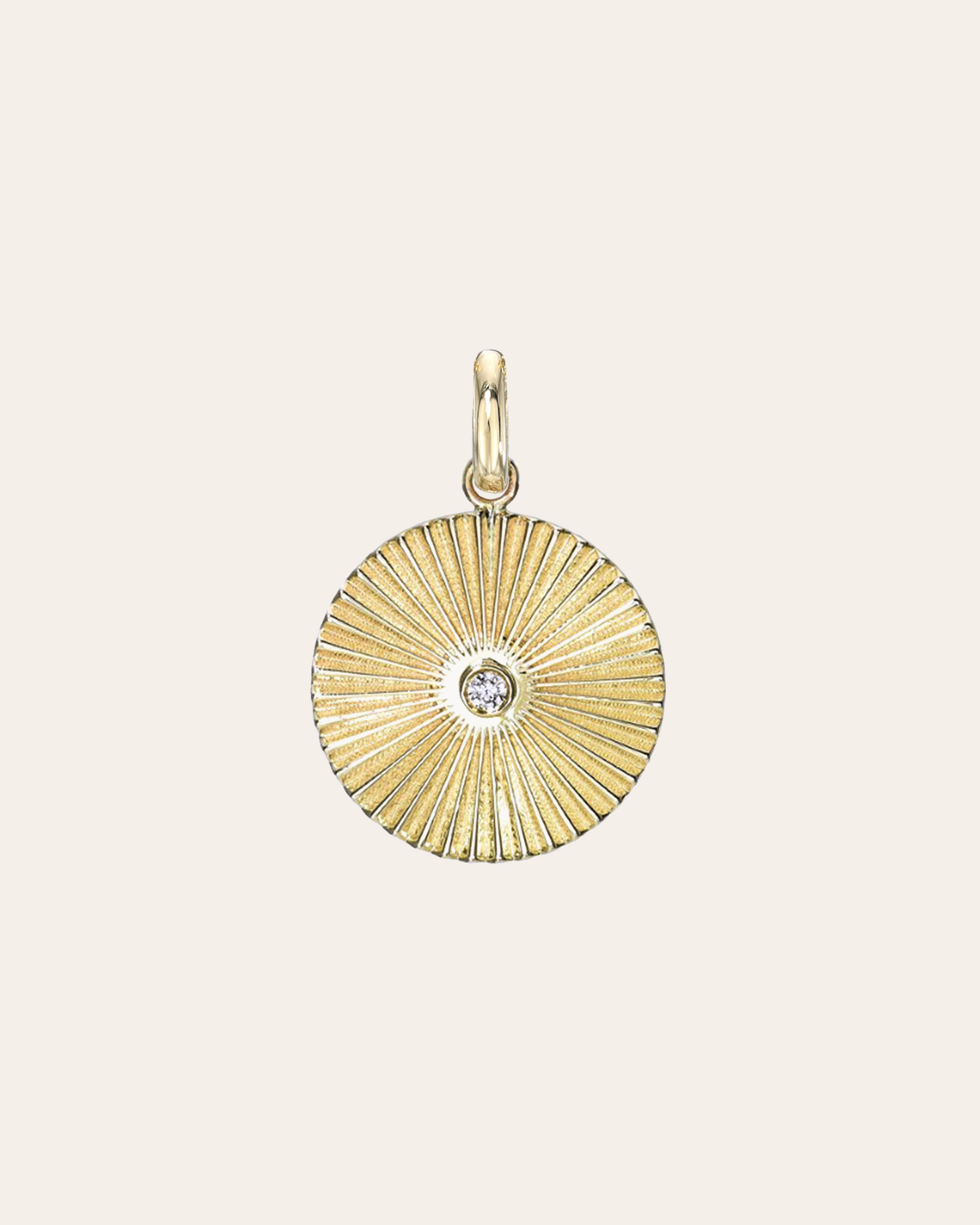 14k Gold Pleated Disc With Diamond Pendant