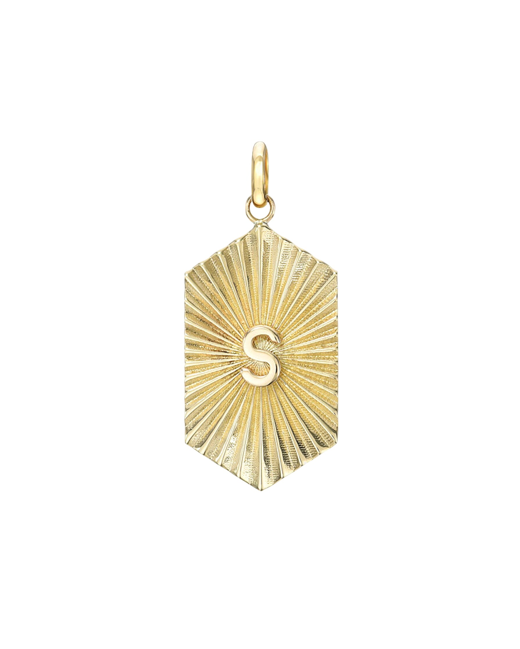 14k Gold Pleated Shield With Initial Pendant