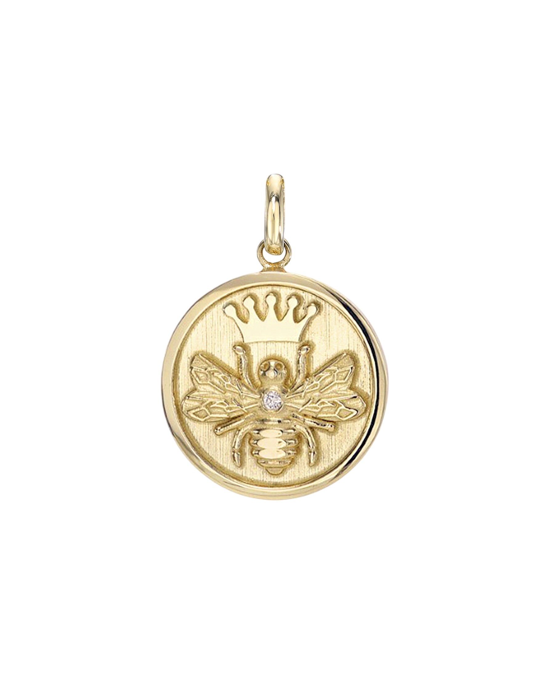 14k Gold Diamond Queen Bee Medallion Pendant