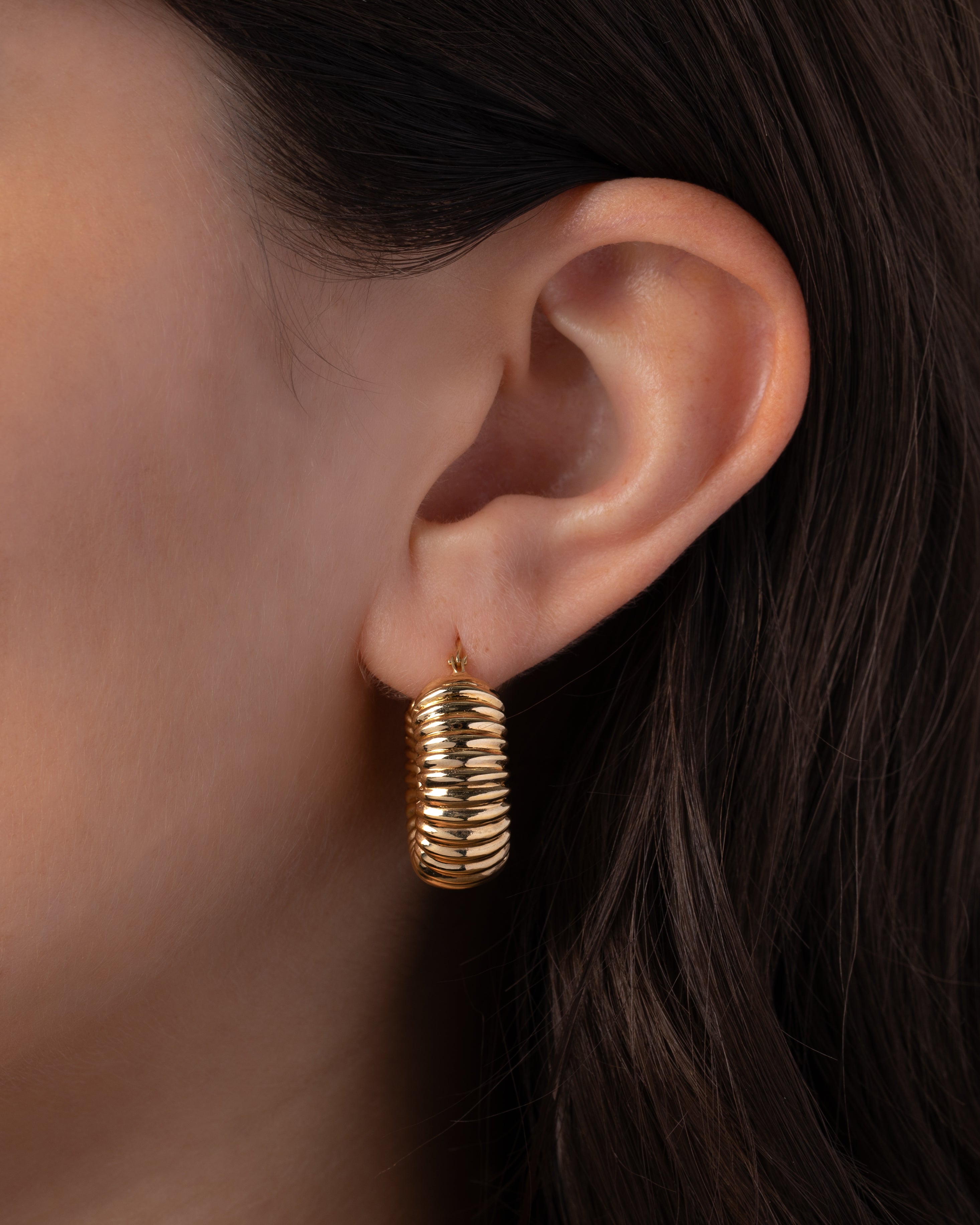 14k Gold Ribbed Bubble Hoop Earrings