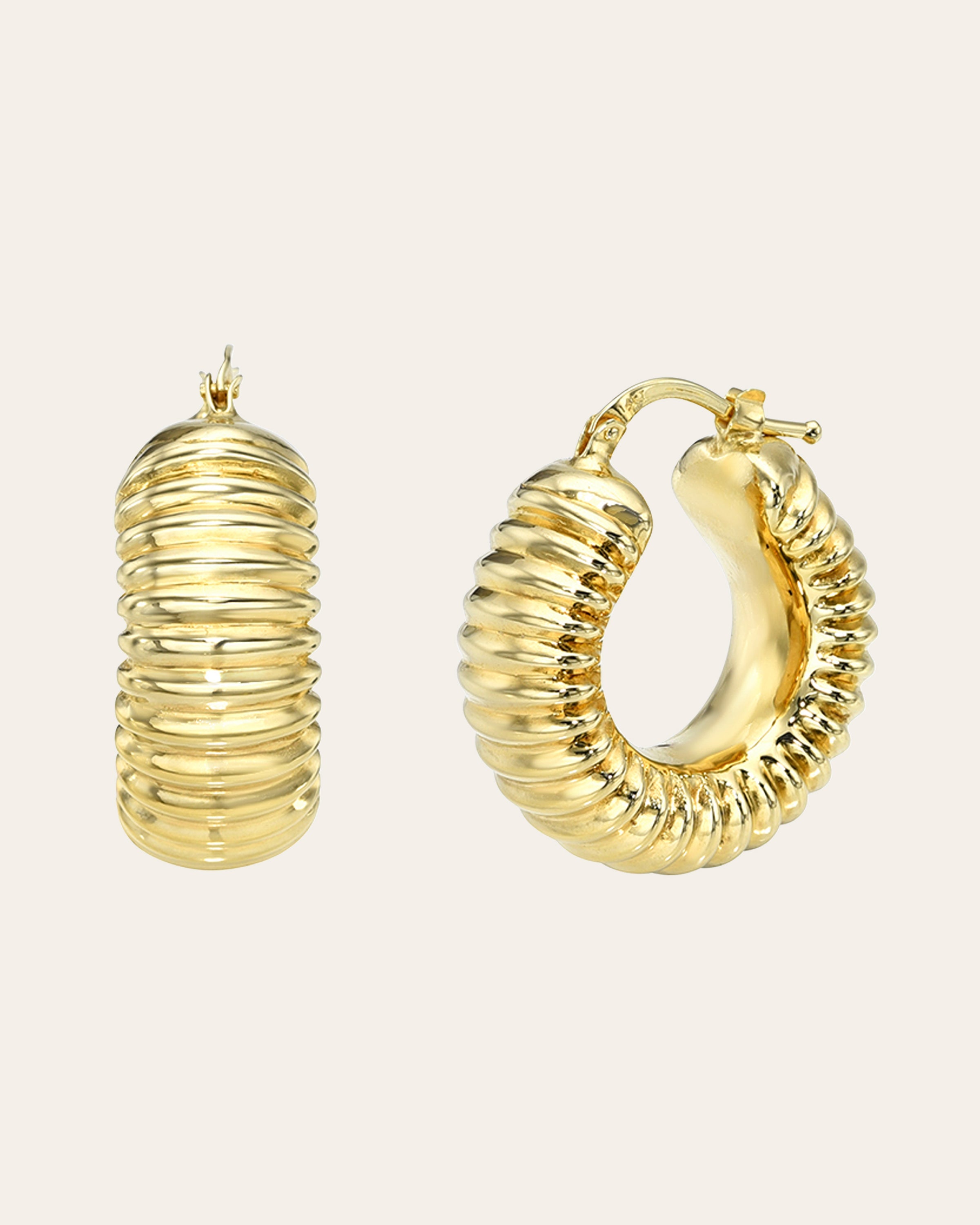 14k Gold Ribbed Bubble Hoop Earrings