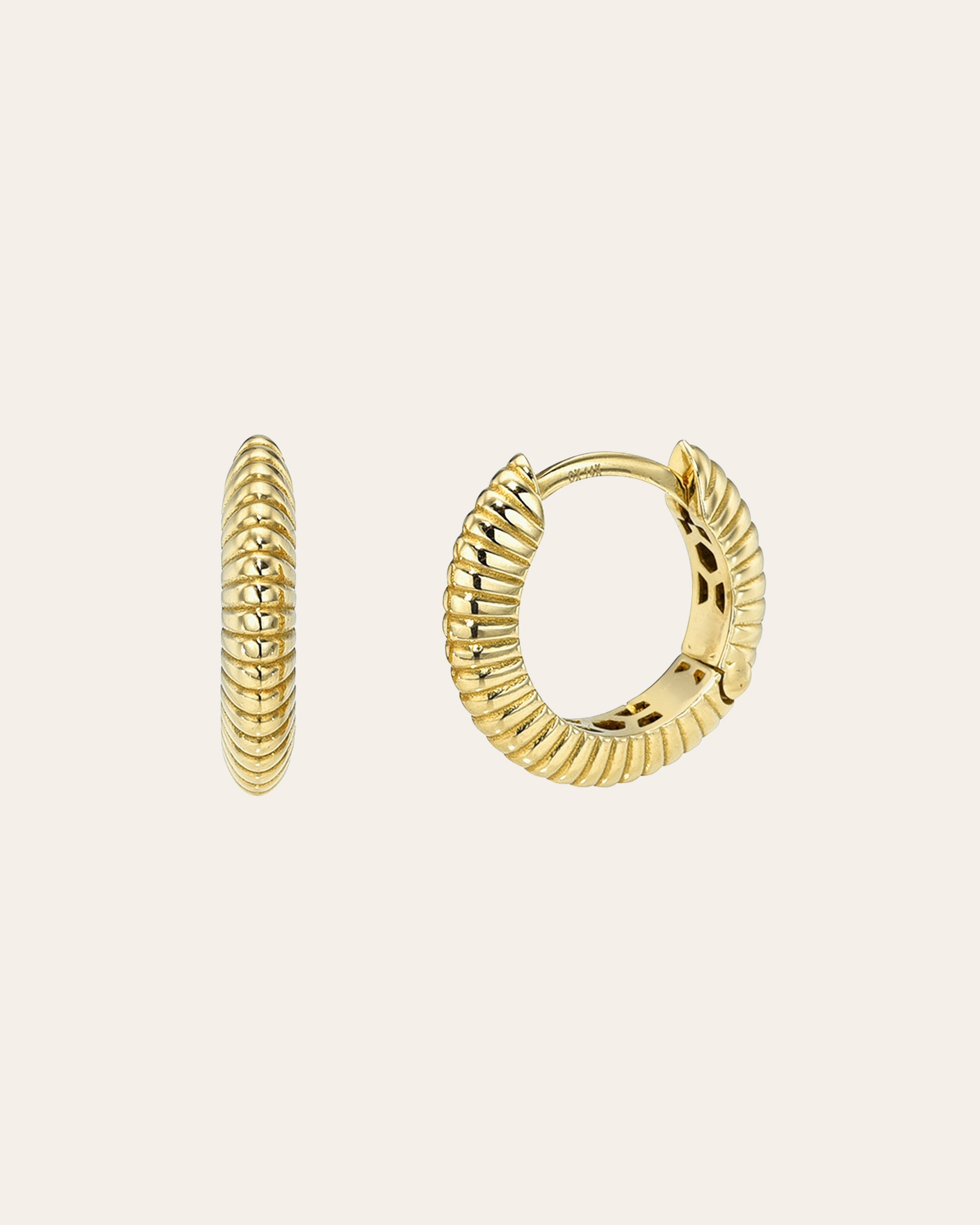 14k Gold Ribbed Huggie Earrings