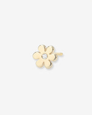 14k Gold Tiny Flower With Diamond Stud Earring