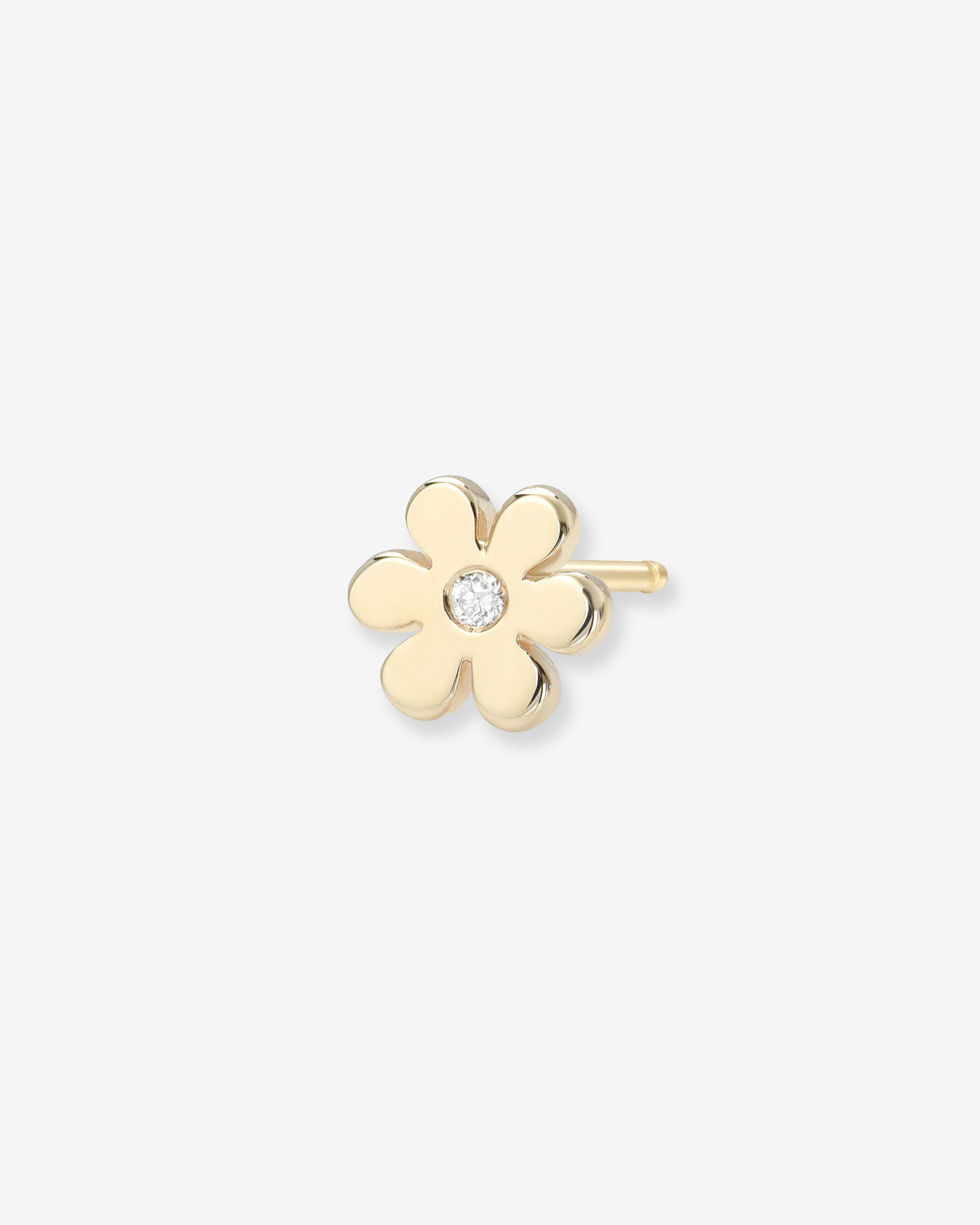 14k Gold Tiny Flower With Diamond Stud Earring