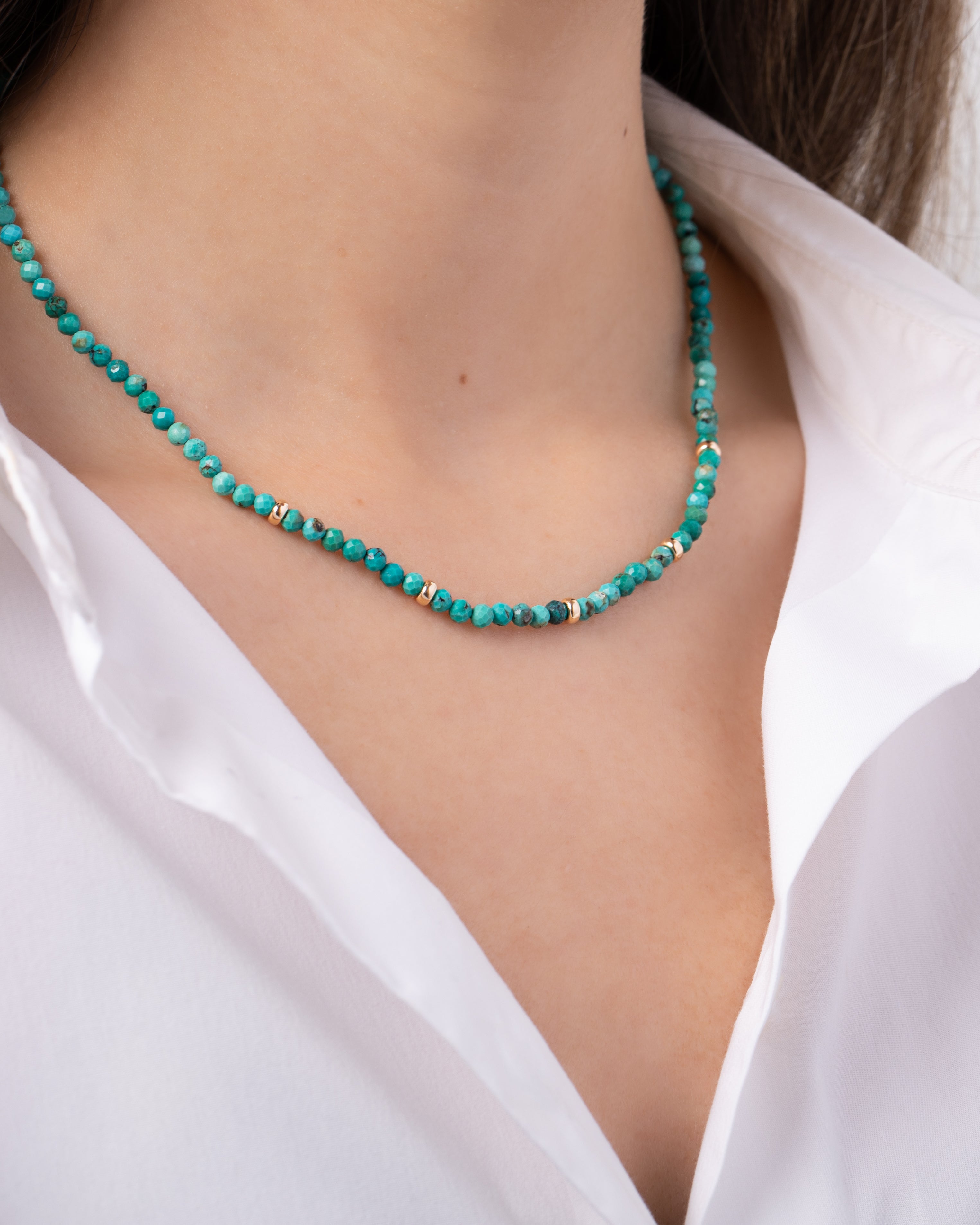 14k Gold Turquoise Segment Bead Necklace