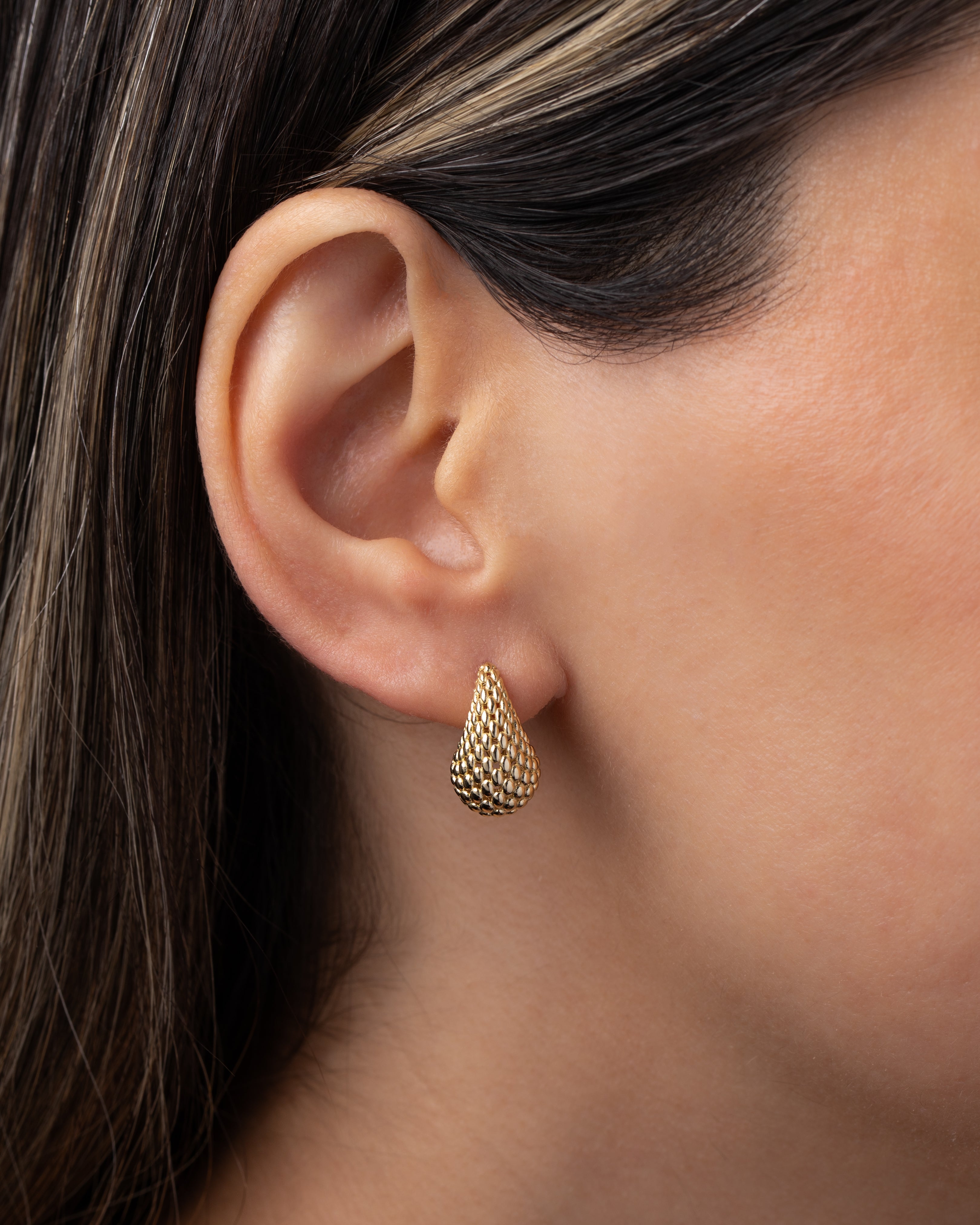 14k Gold Woven Teardrop Stud Earrings