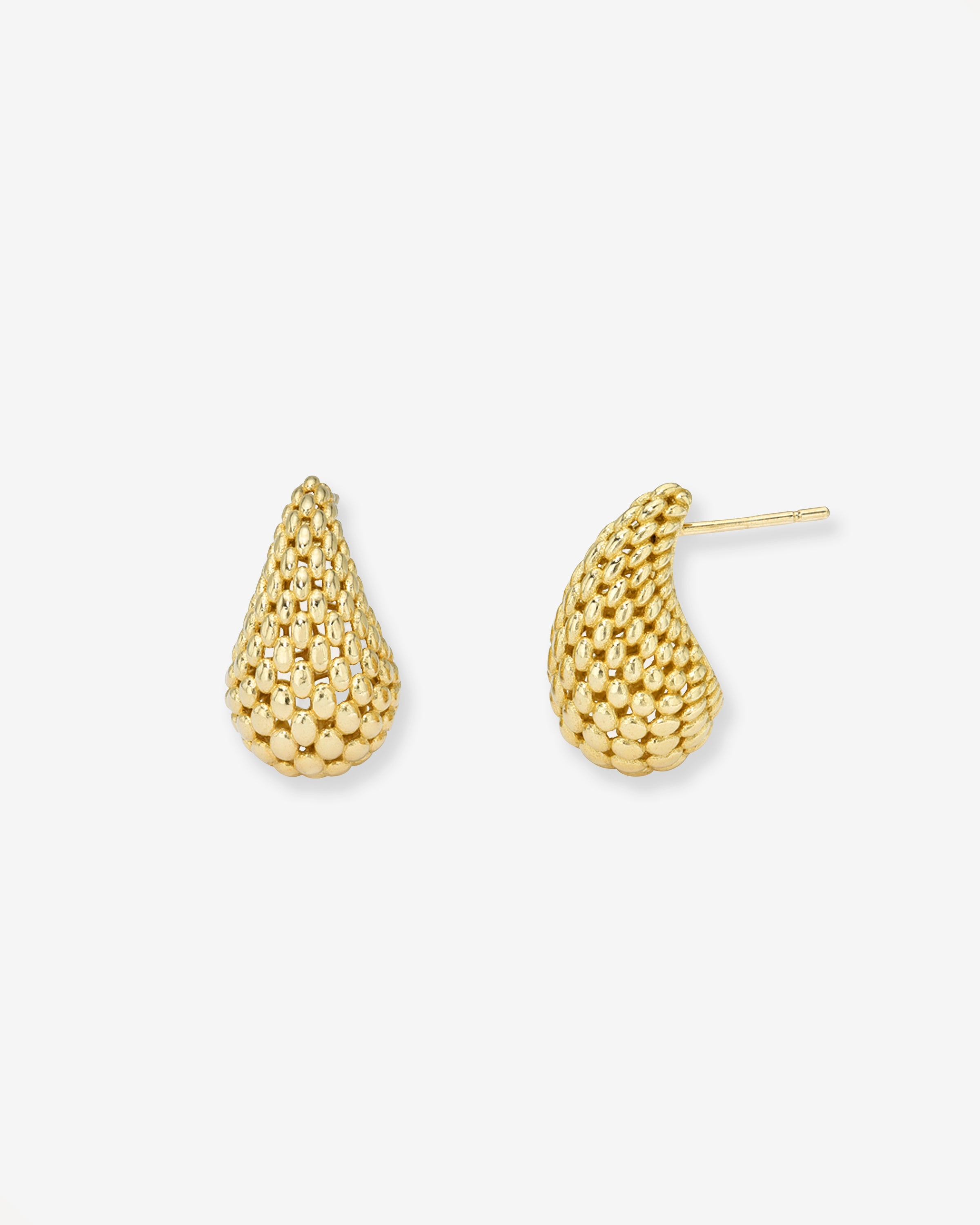 14k Gold Woven Teardrop Stud Earrings