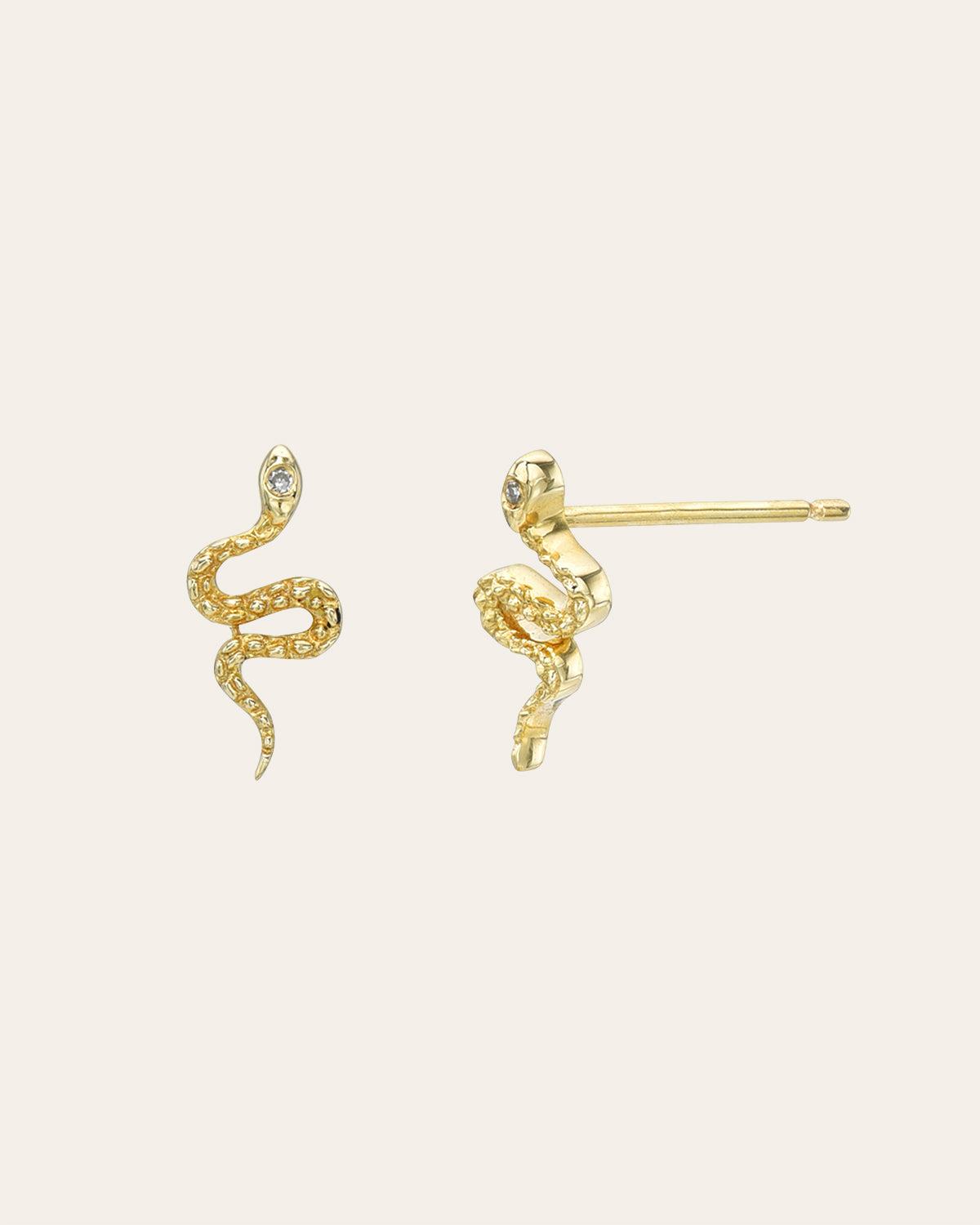 14k Gold And Diamond Snake Stud Earrings