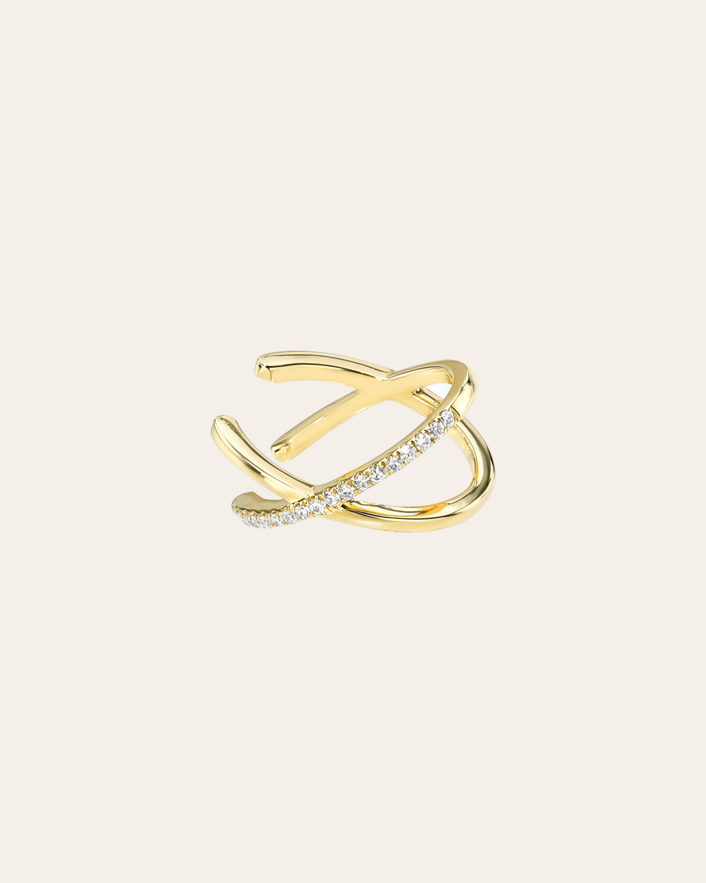 14k Gold And Diamond X Ear Cuff