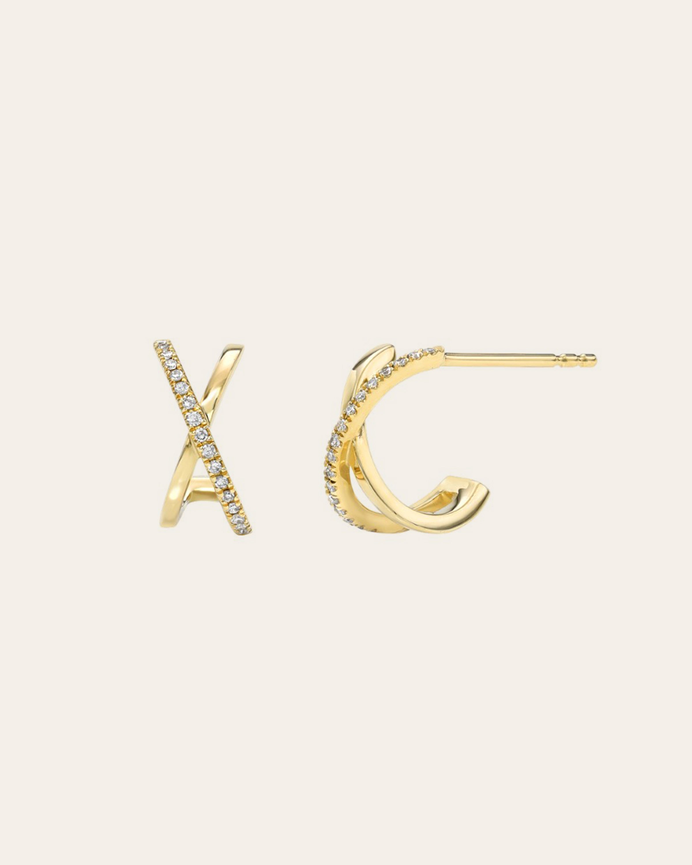 14k Gold And Diamond X Stud Earrings