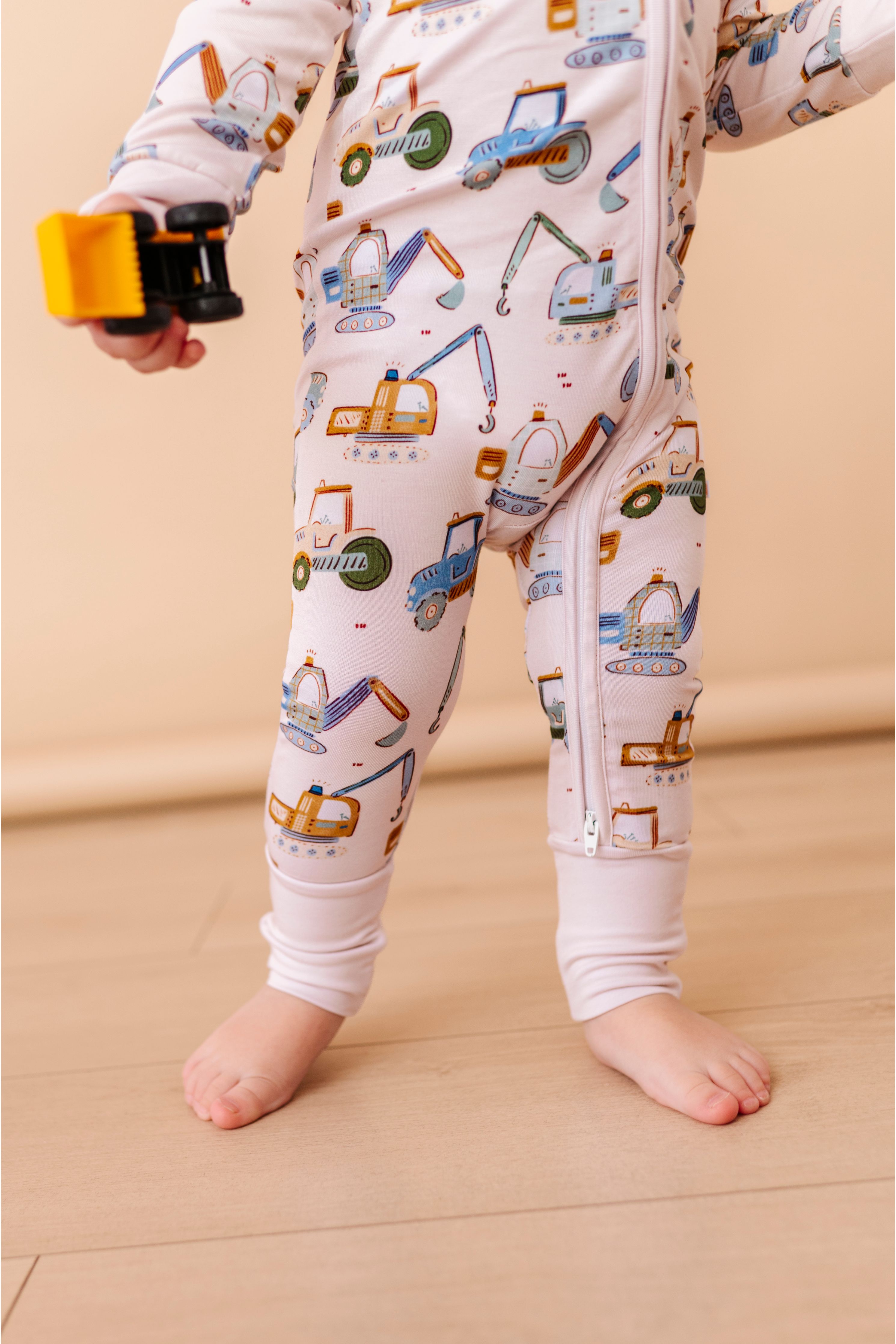 Bamboo One Piece Zip Pajama -little Builder