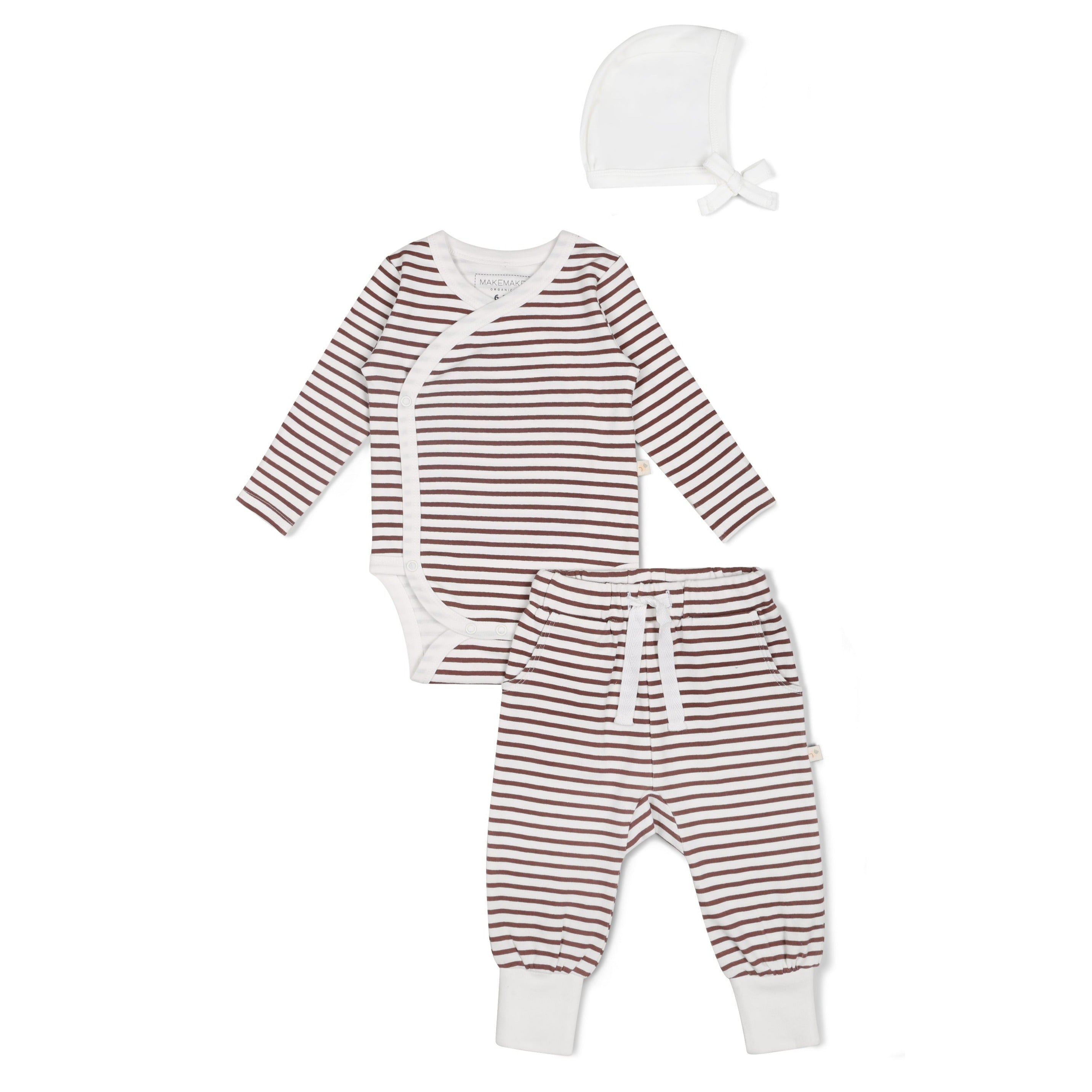 Organic Kimono Onesie & Pants Set - Plum Stripes