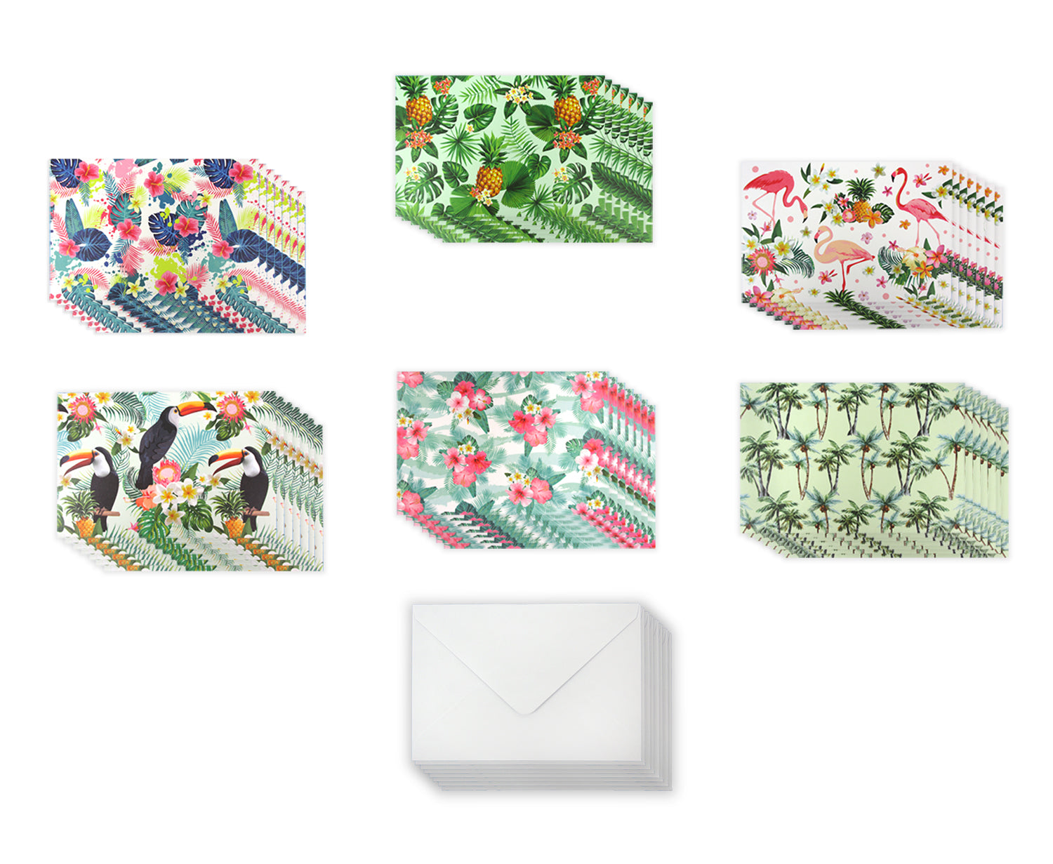 Tropical Hawaiian Florals - 36 Pack Assorted Greeting Cards For All Occasions - 6 Design
