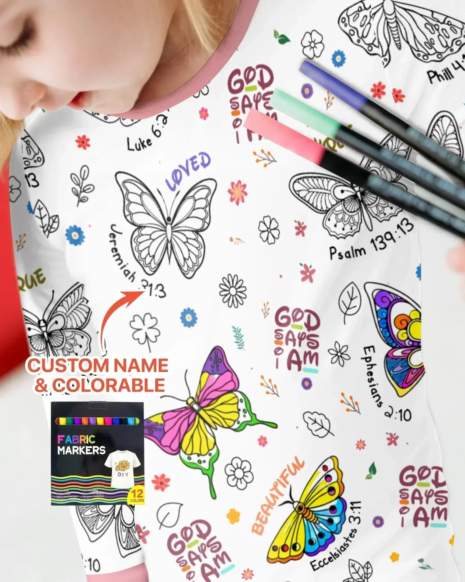 Colorable God Says I Am Butterfly Bamboo Two Piece Long Sleeve Pajama Set