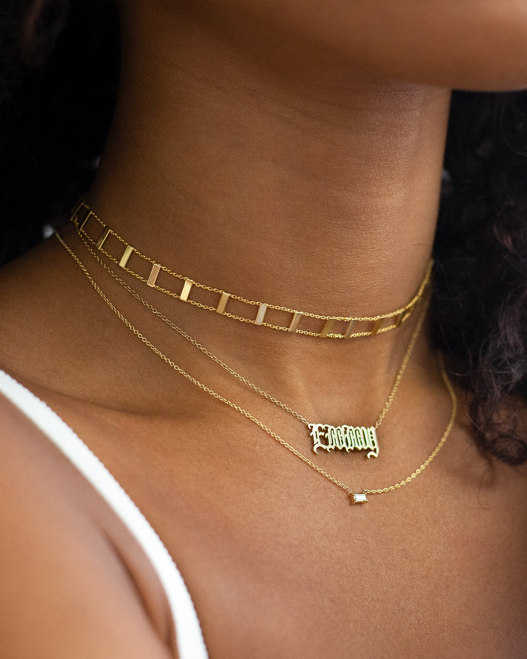 14k Gold Bar Segment Choker Necklace