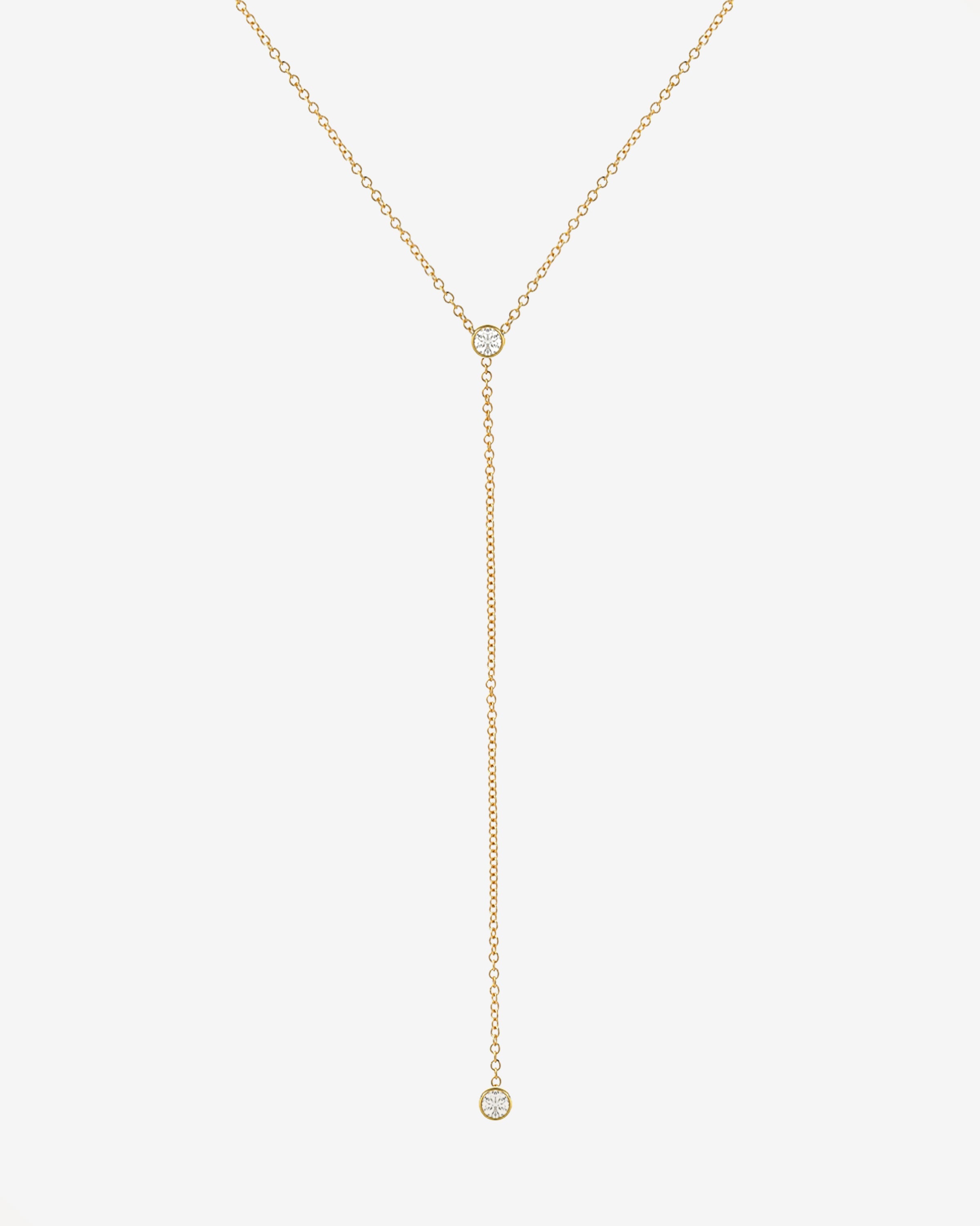 14k Gold Bezel Diamond Lariat Necklace