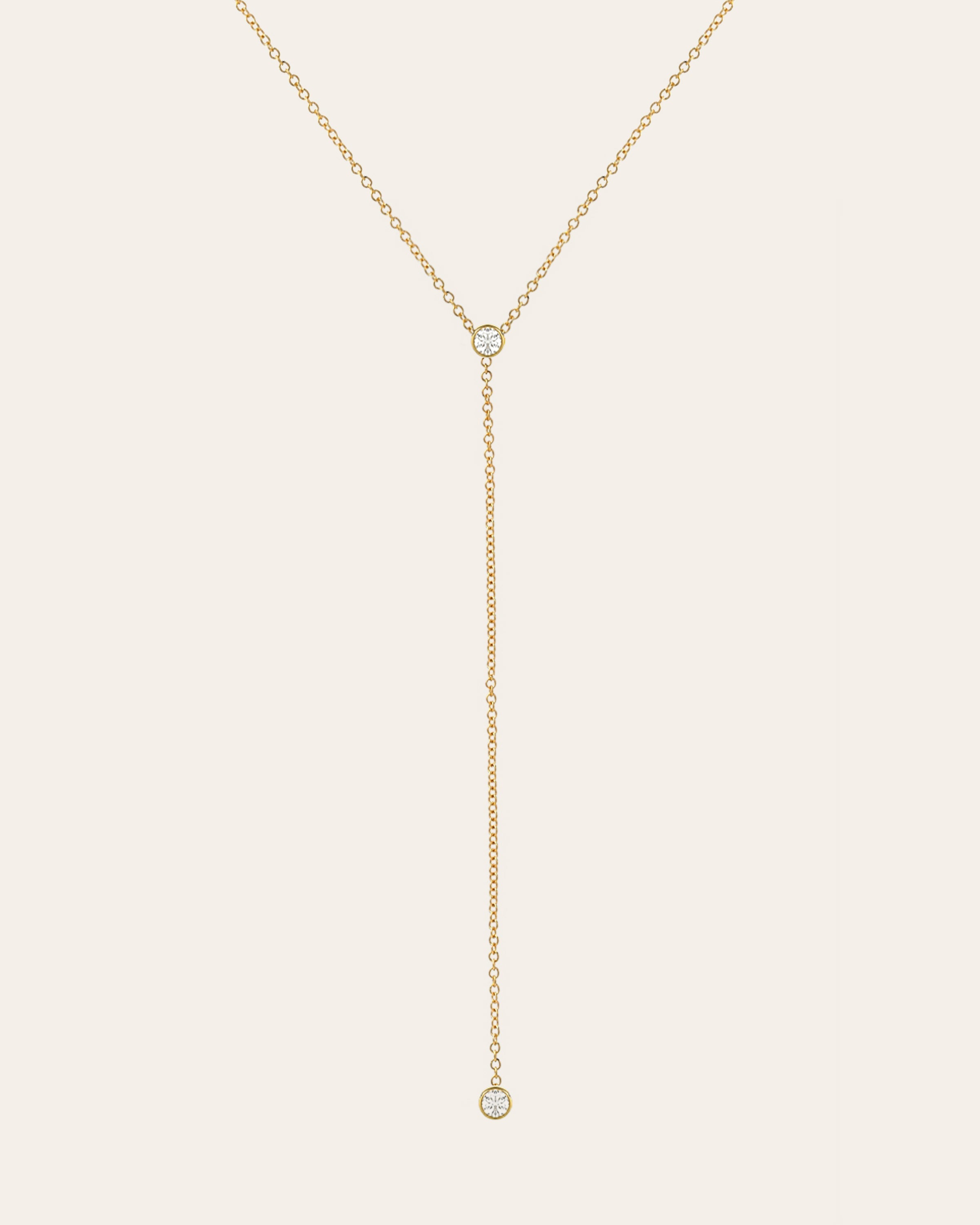 14k Gold Bezel Diamond Lariat Necklace