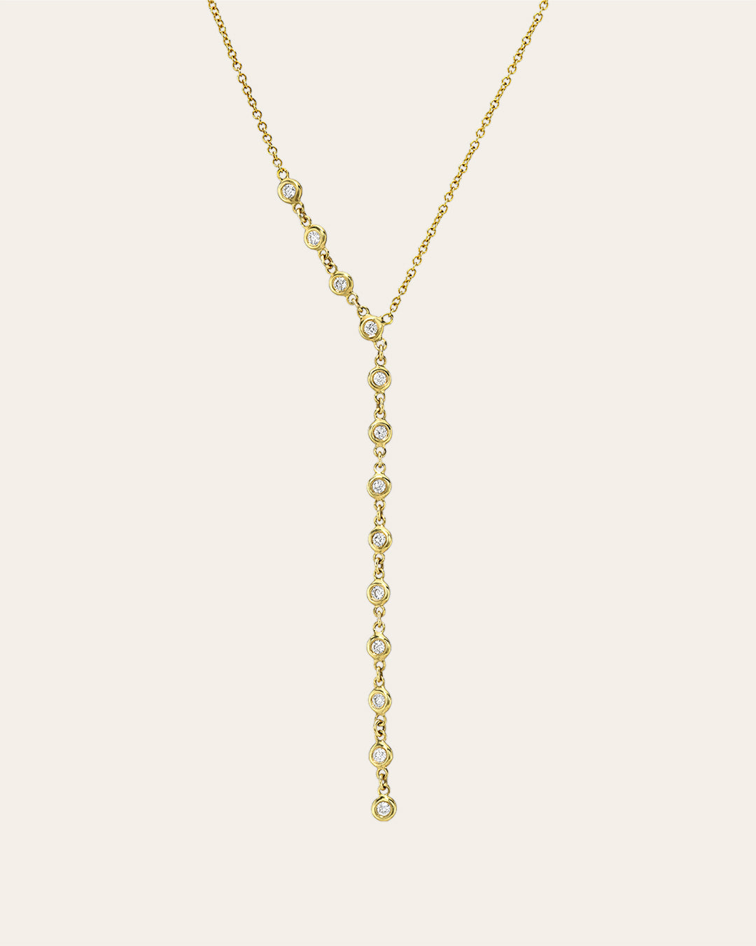 14k Gold Bezel Diamond Segment Lariat Necklace