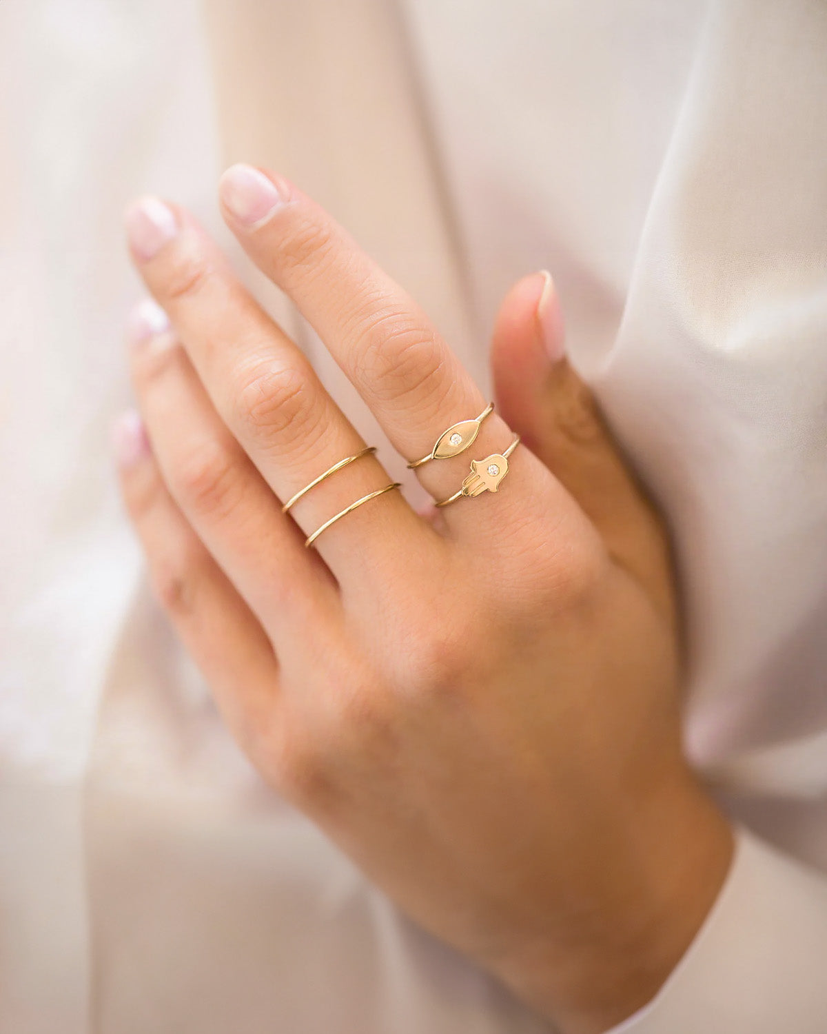 14k Gold Diamond Evil Eye Ring