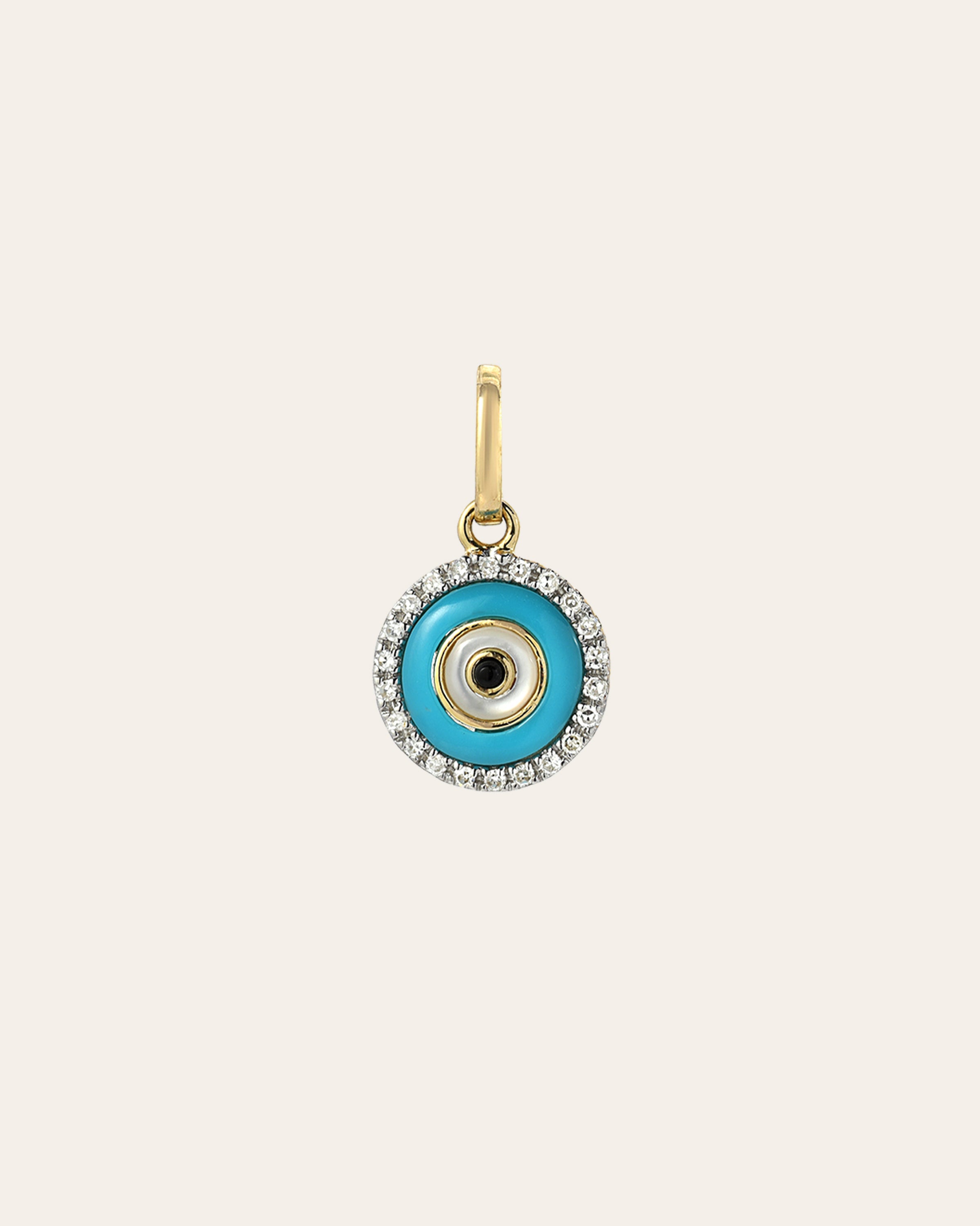 14k Gold Diamond Evil Eye Turquoise Pendant