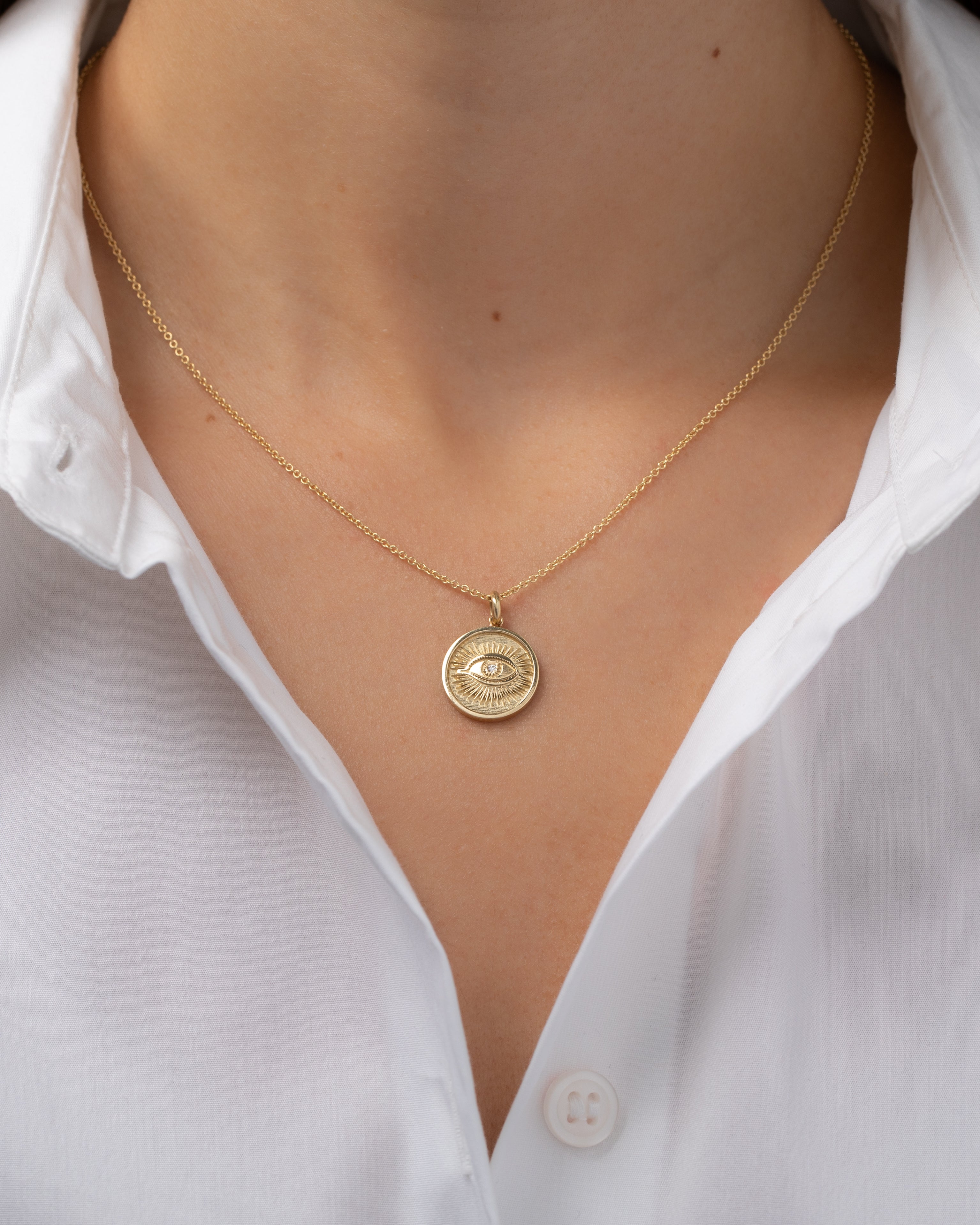 14k Gold Diamond Eye Medallion Necklace